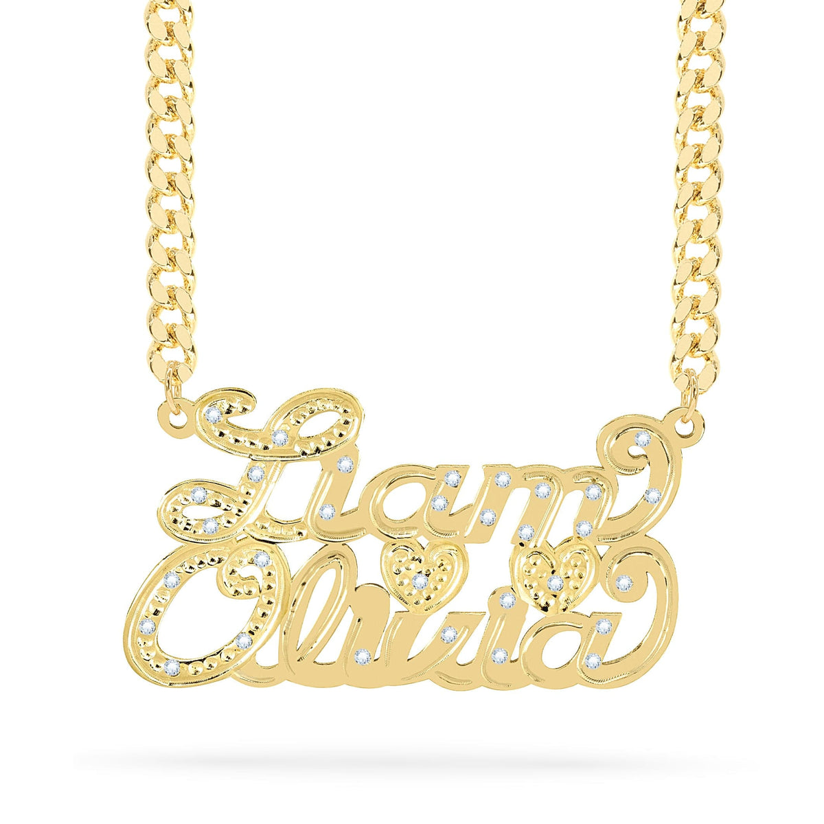 Diamond Custom Couple Necklace w/ Heart &quot;Liam &amp; Olivia&quot;