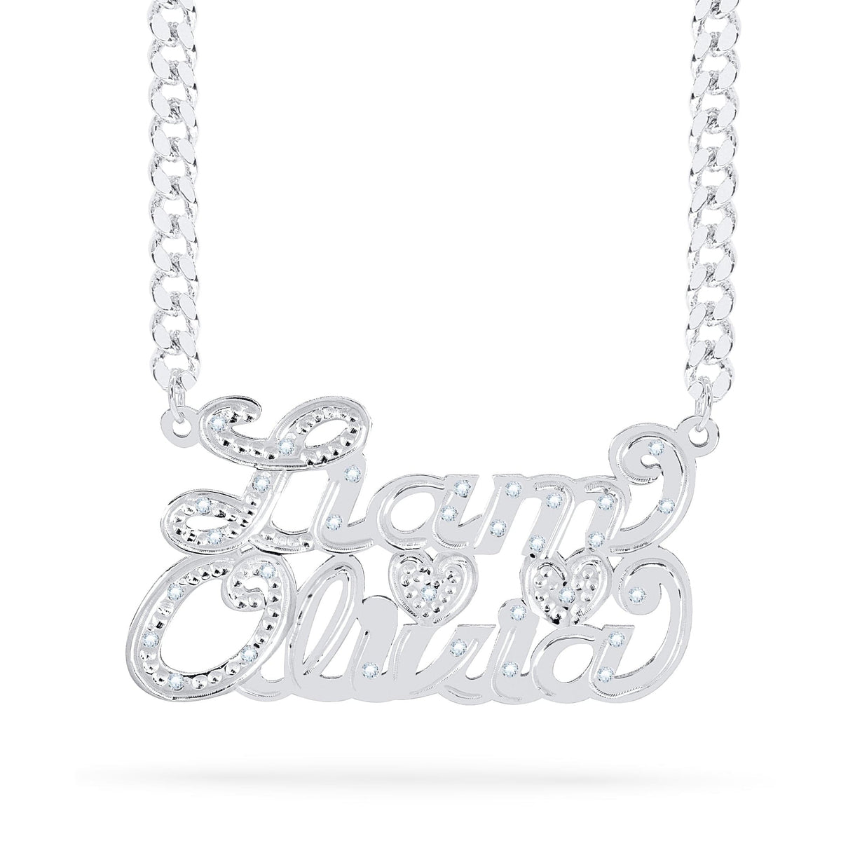 Diamond Custom Couple Necklace w/ Heart &quot;Liam &amp; Olivia&quot;