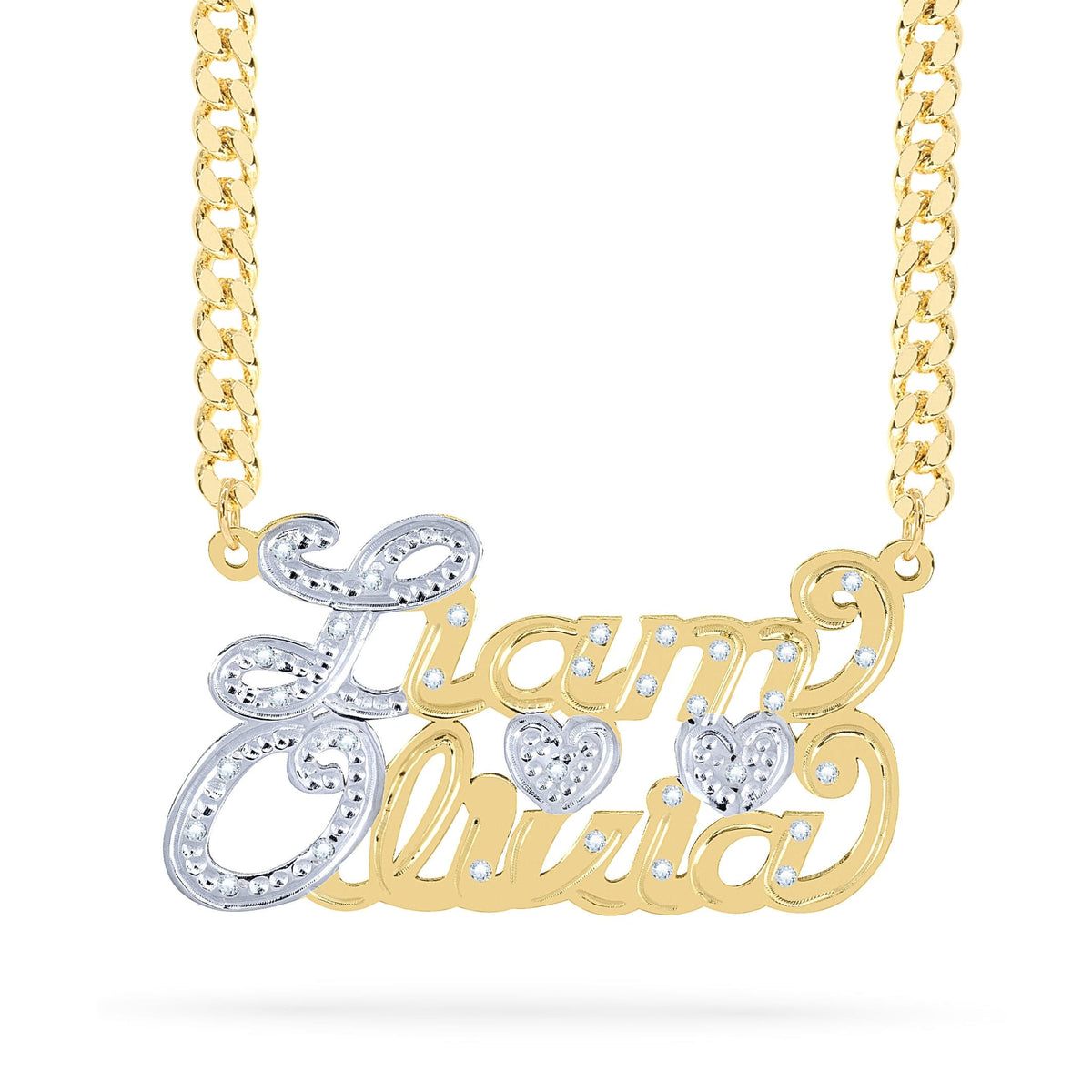 Diamond Custom Couple Necklace w/ Heart &quot;Liam &amp; Olivia&quot;