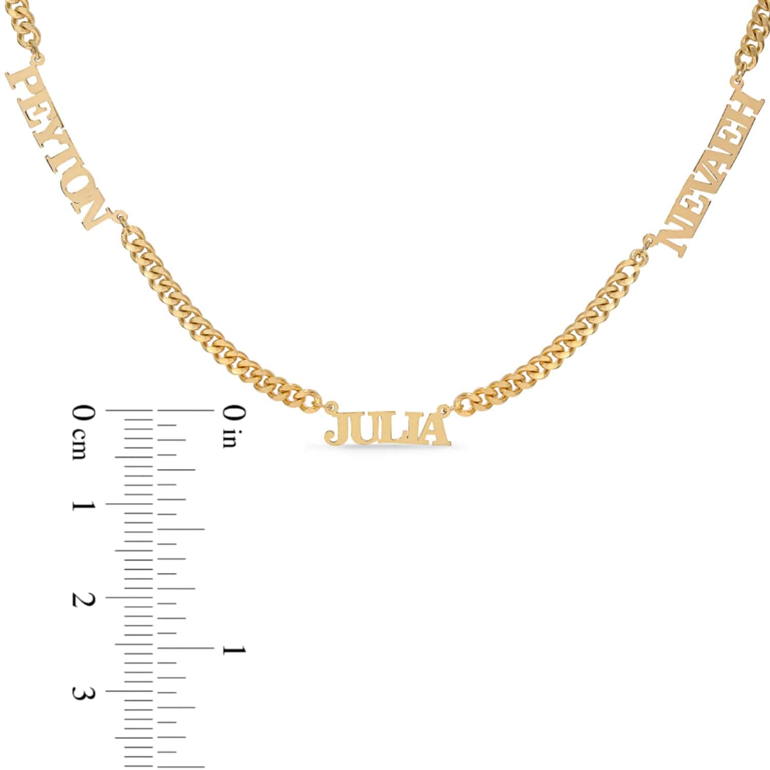 Gold Plated / Cuban Chain Three-Name Block Name Necklace