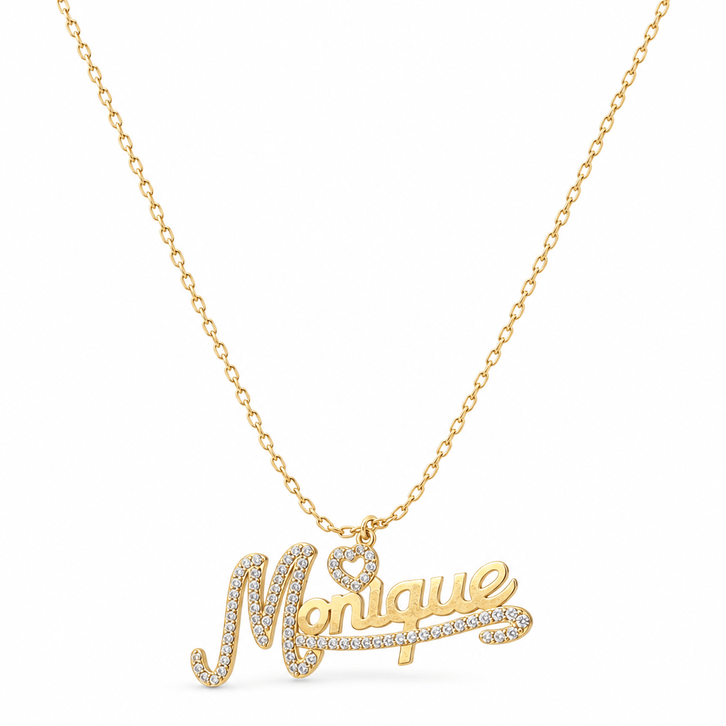 Iced Out Single Name Necklace with Heart