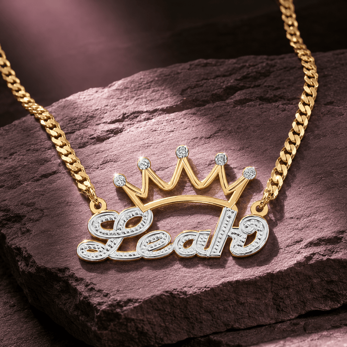 Personalized Double Nameplate Necklace with Crown