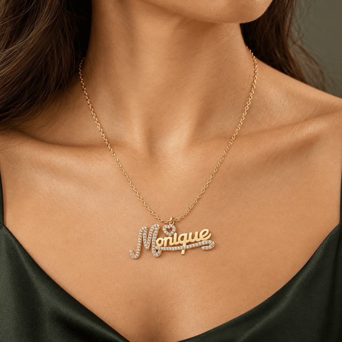 Iced Out Single Name Necklace with Heart