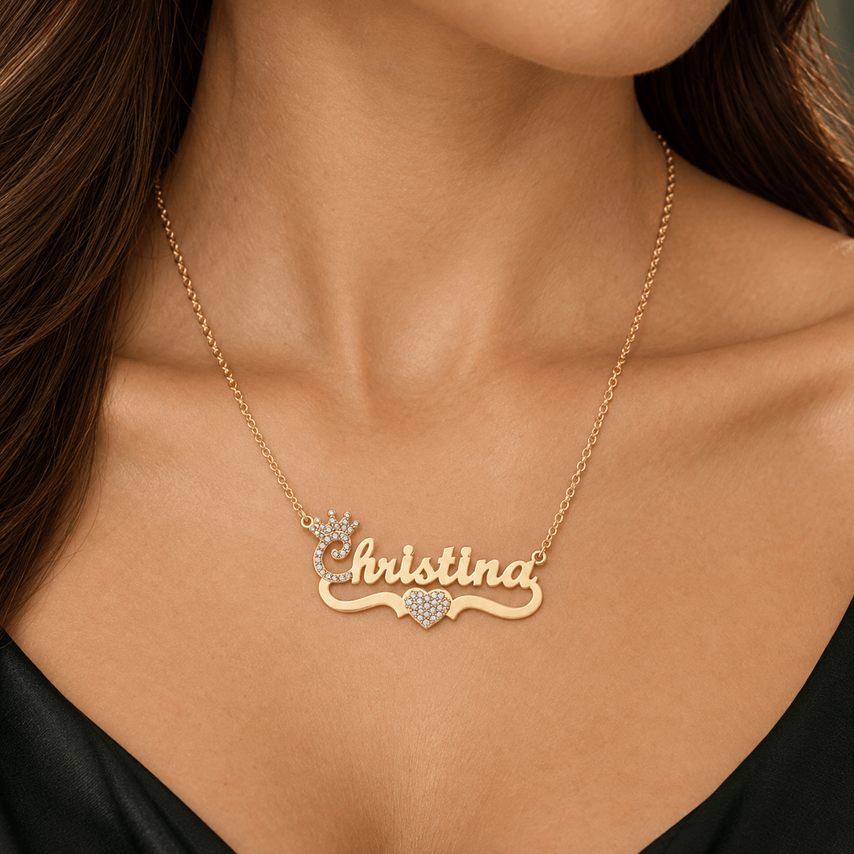 Iced Out Personalized Crown Single  Name Necklace