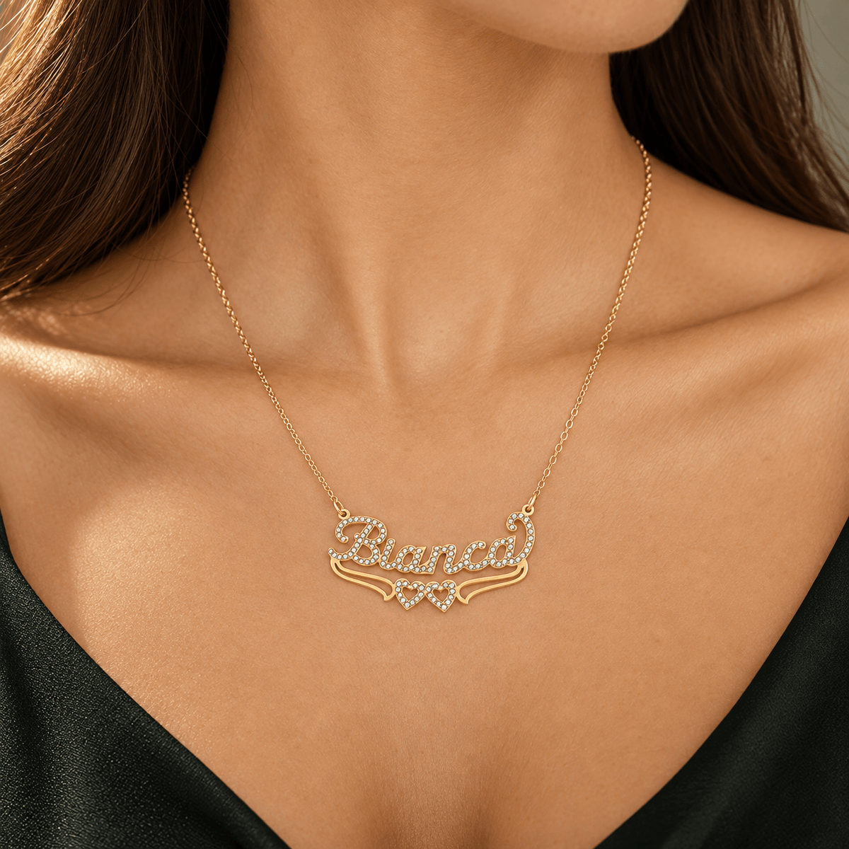 Personalized Hearts Single  Name Necklace