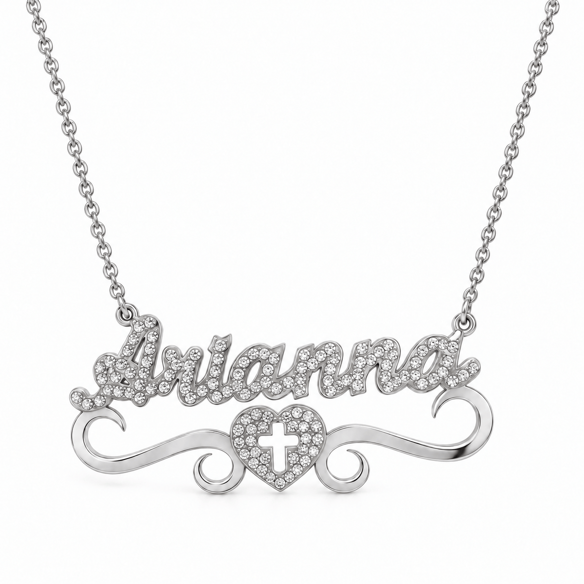 Iced Out Personalized Cross Heart Single Name Nameplate Necklace