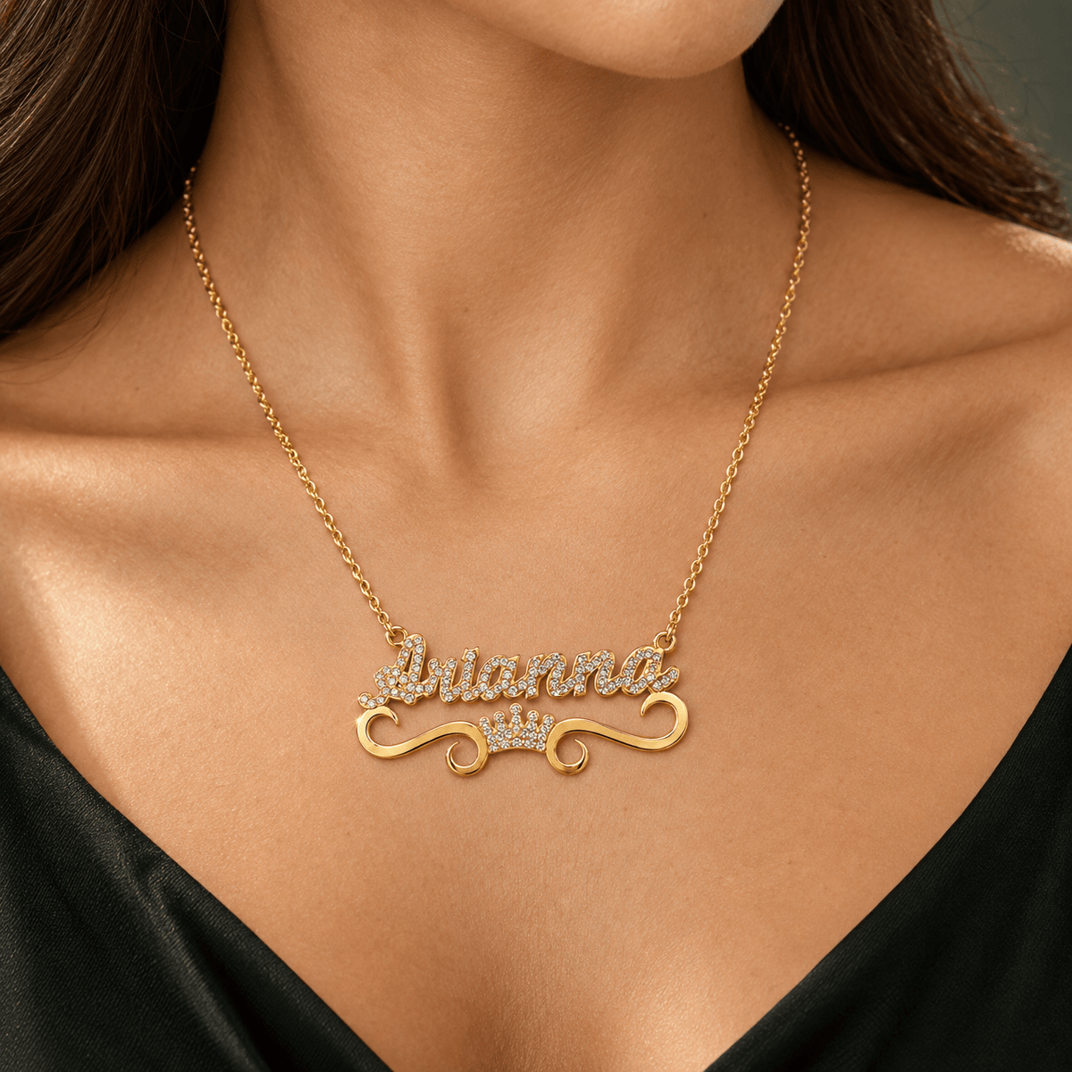 Iced Out Personalized Crown Single Name Nameplate Necklace
