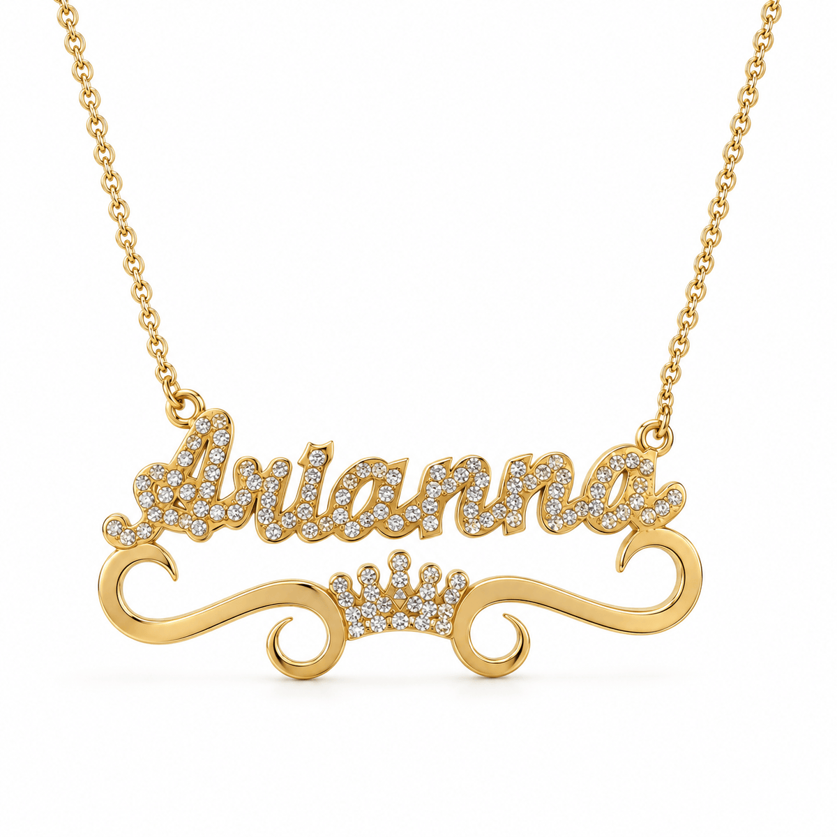 Iced Out Personalized Crown Single Name Nameplate Necklace
