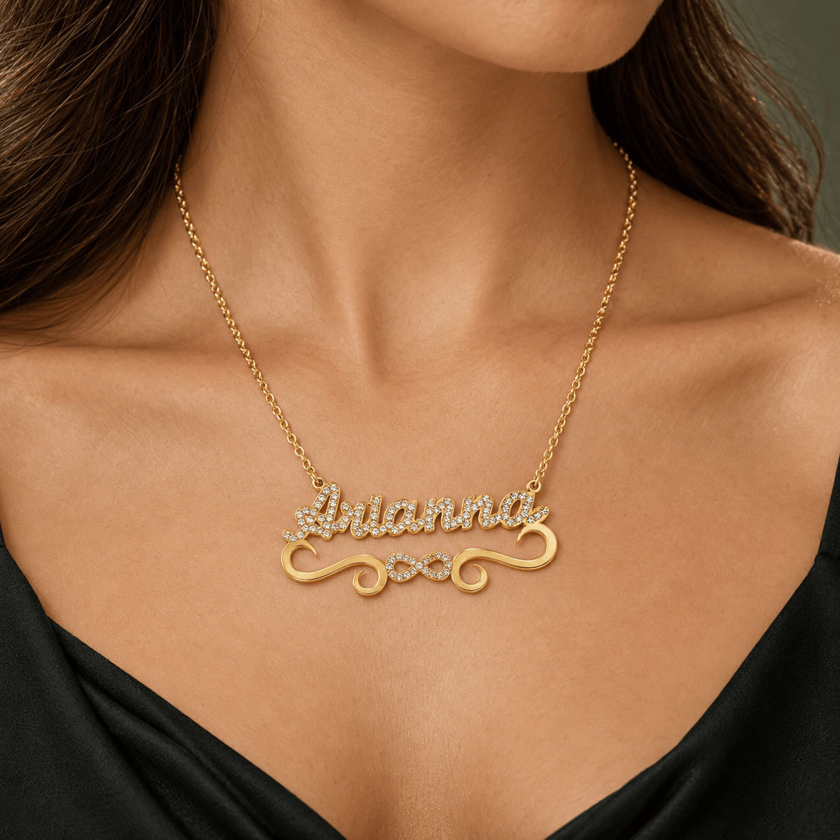 Iced Out Personalized Infinity Single Name Nameplate Necklace