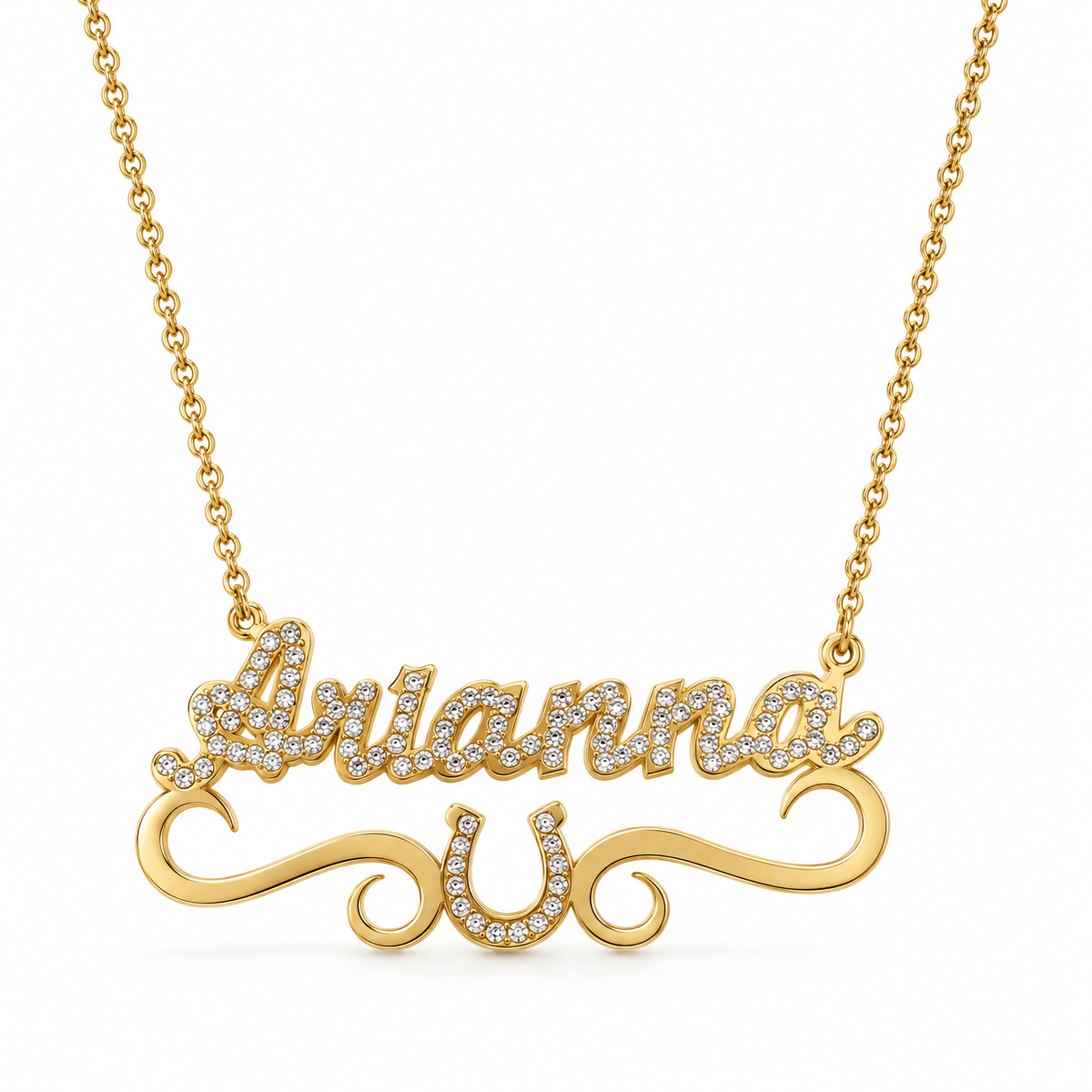 Iced Out Personalized Horseshoe Single Name Nameplate Necklace