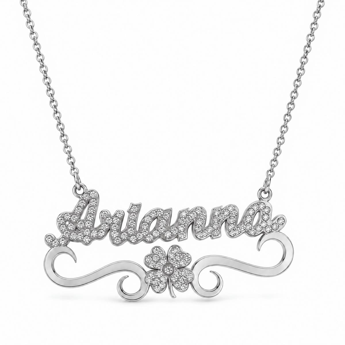 Iced Out Personalized Clover Single Name Nameplate Necklace