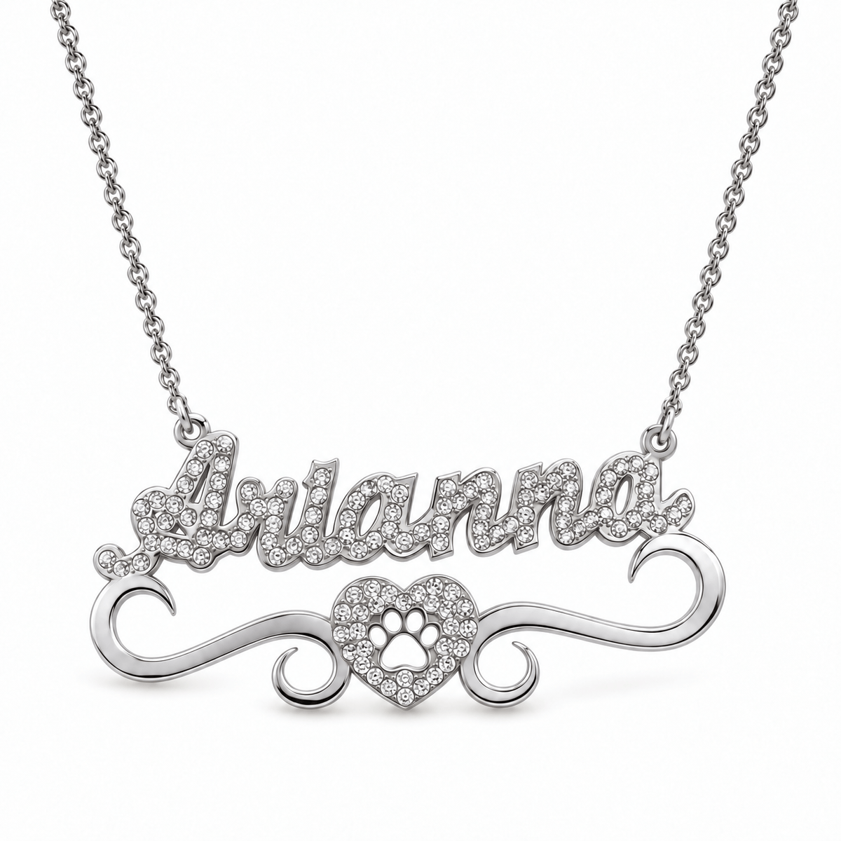 Iced Out Personalized Paw Print Heart Single Name Necklace