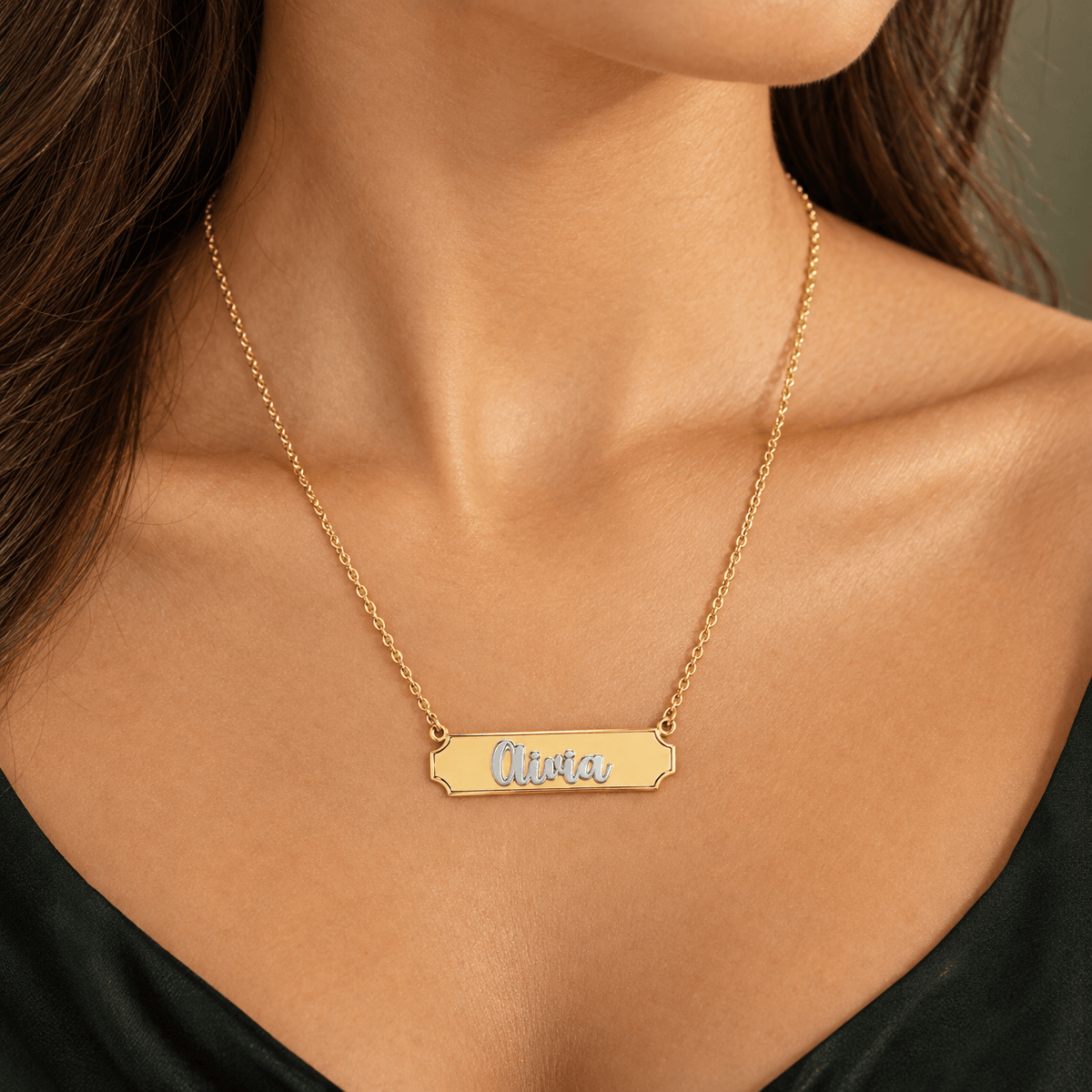 Personalized Engraved Horizontal Nameplate Necklace