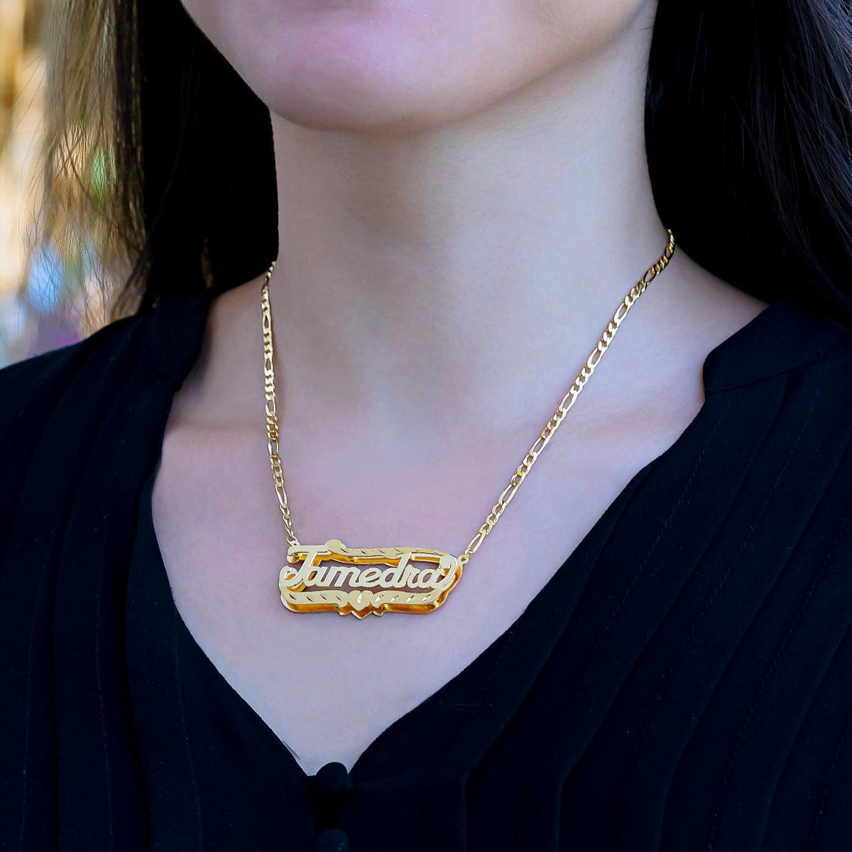 Double-plated Script Name Necklace with Diamond Cut Finish