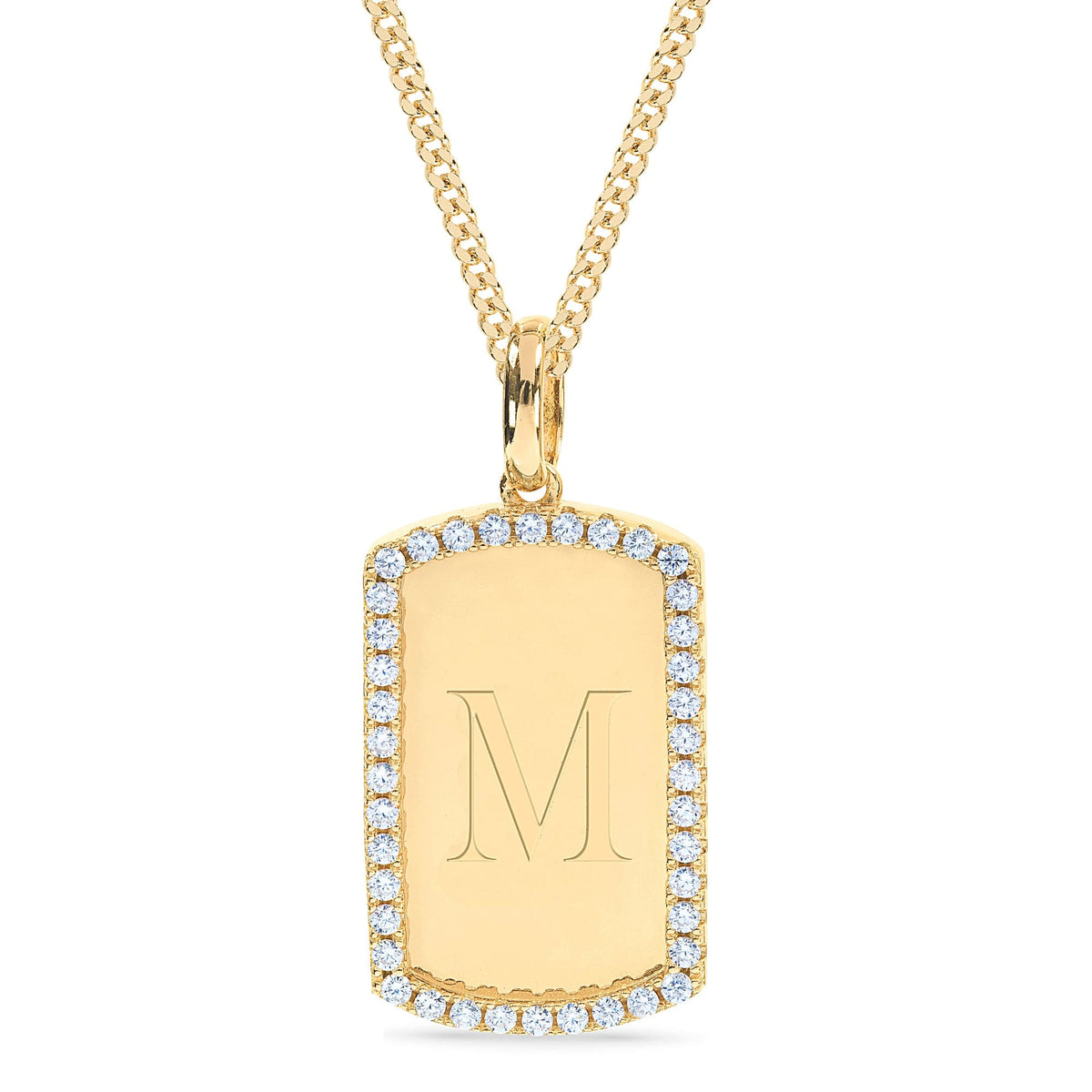 CZ Initial Dog Tag Pendant Necklace