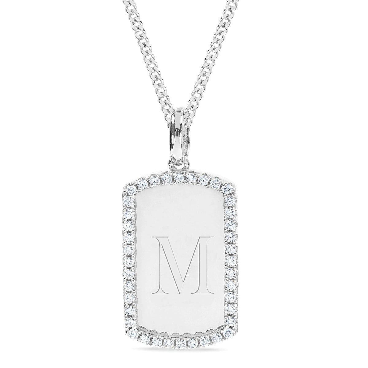 CZ Initial Dog Tag Pendant Necklace