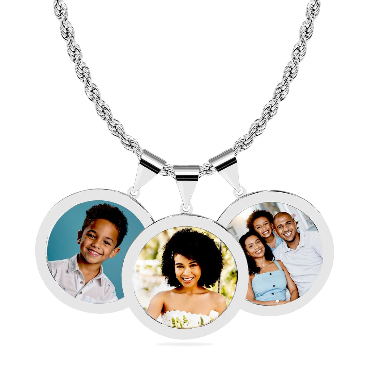Multi-Pendants High Polished Round Photo Necklace