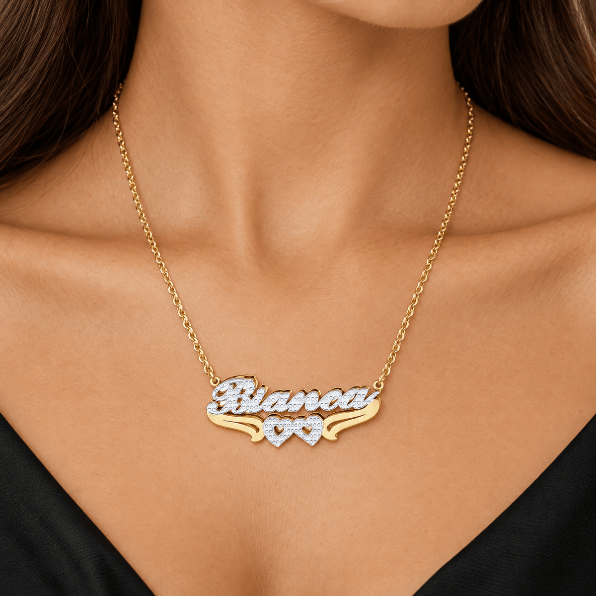 Personalized Double Plated Hearts Name Necklace