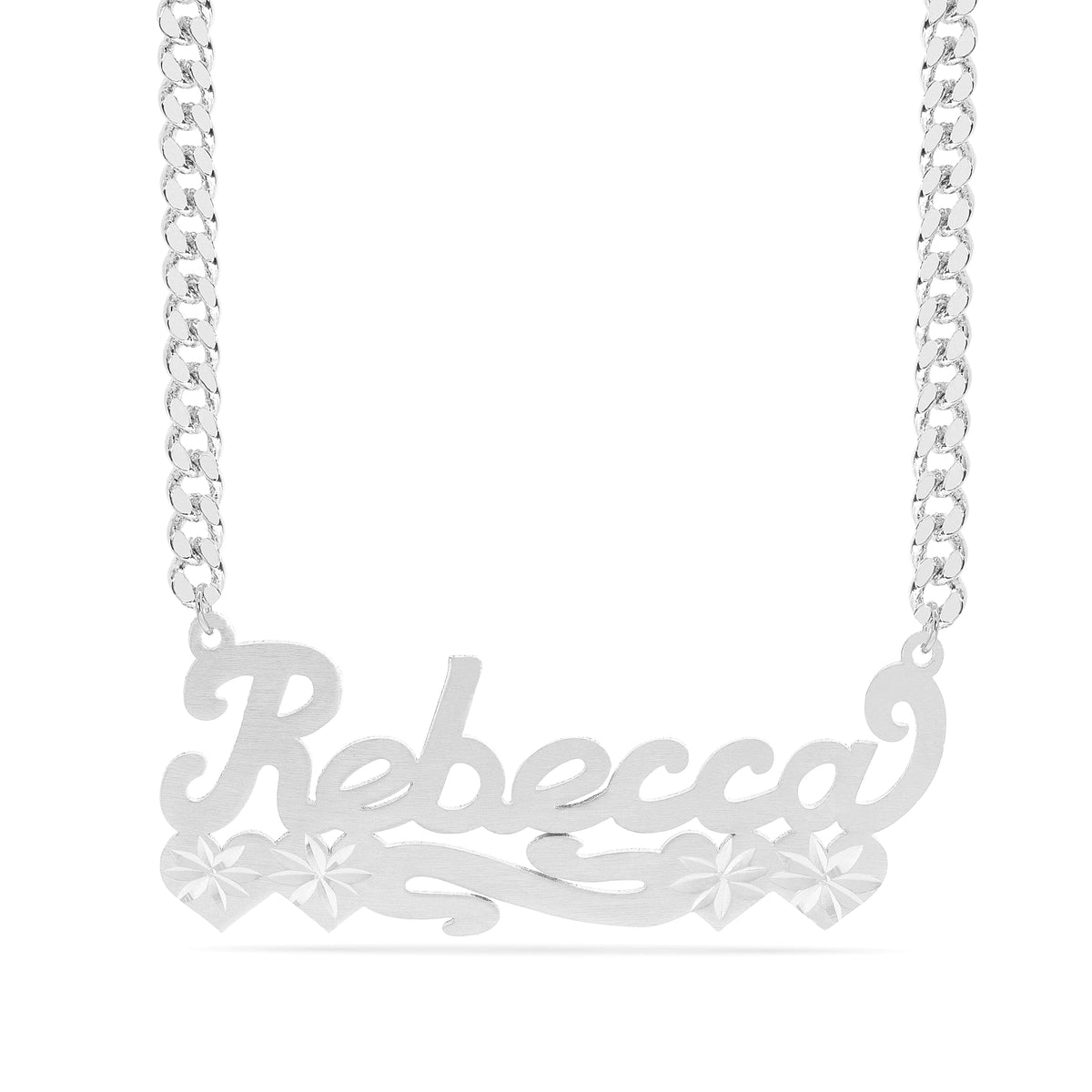Personalized Name necklace with Satin and Hearts &quot;Rebecca&quot;