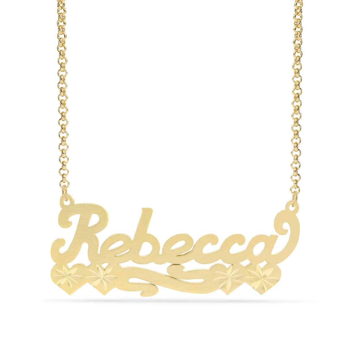 Personalized Name necklace with Satin and Hearts &quot;Rebecca&quot;