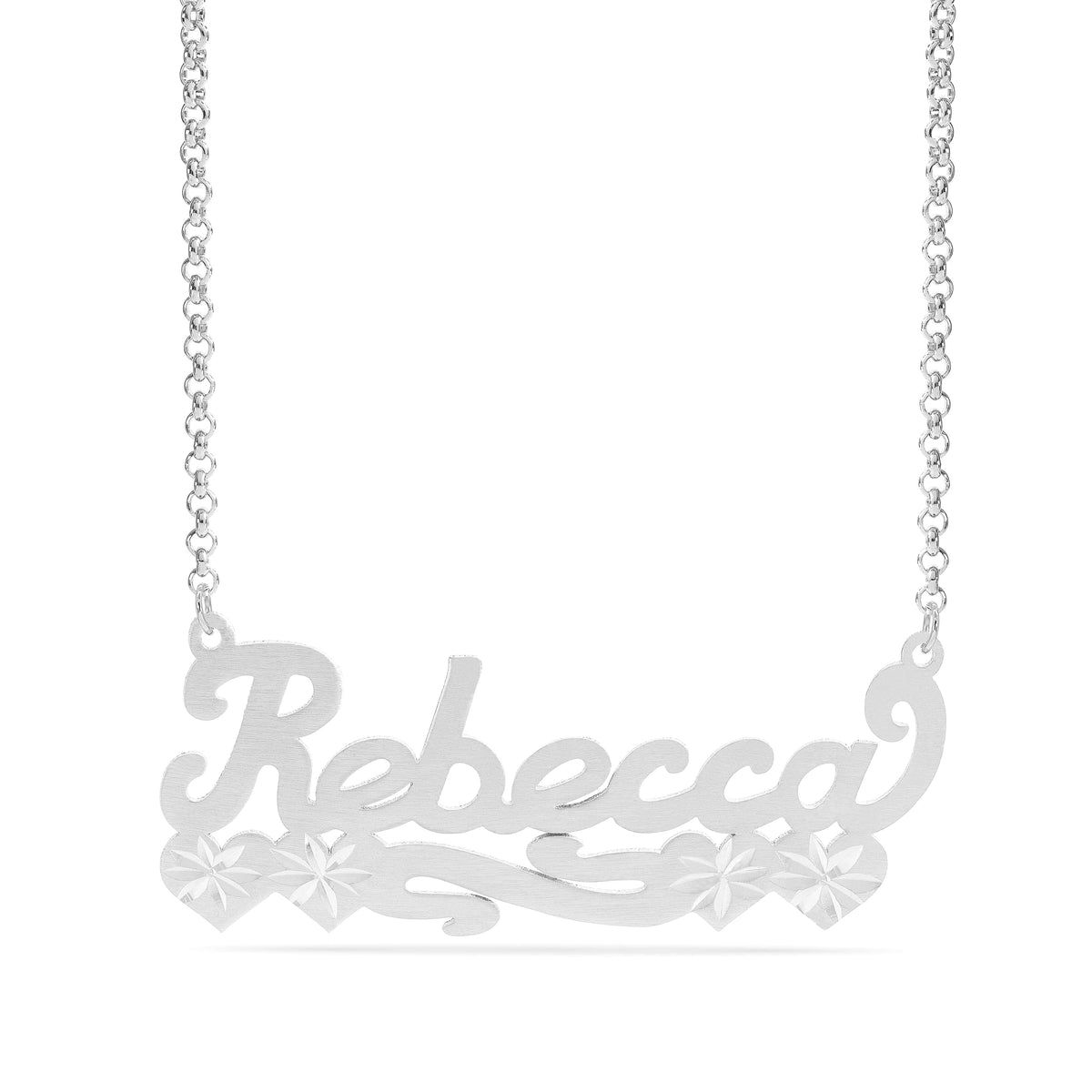 Personalized Name necklace with Satin and Hearts &quot;Rebecca&quot;