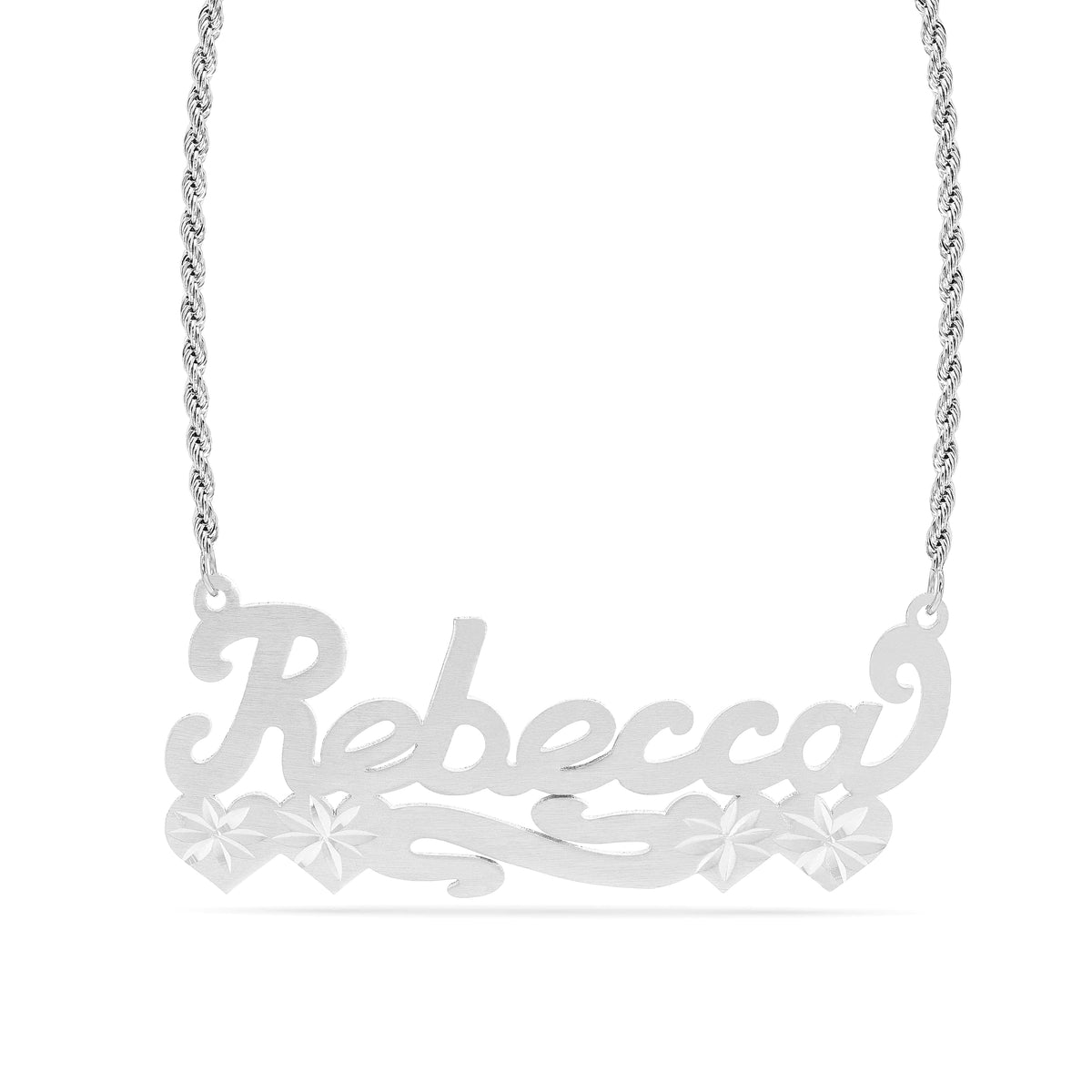 Personalized Name necklace with Satin and Hearts &quot;Rebecca&quot;