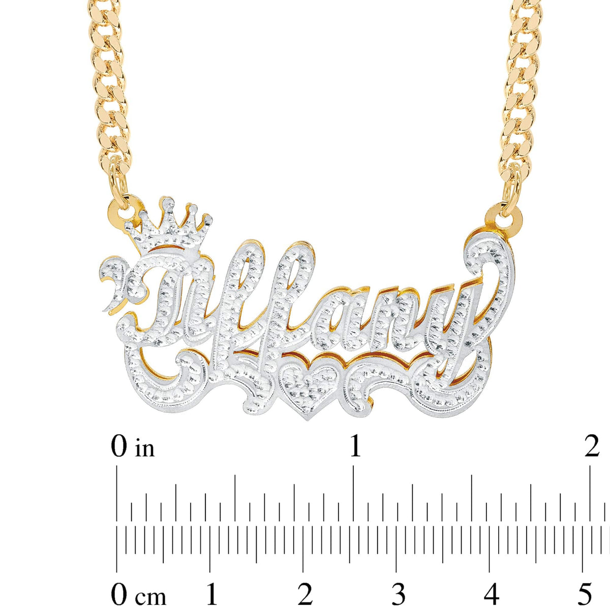 Double-plated Script Name Necklace with Beading/Rhodium All Over Name and Tail