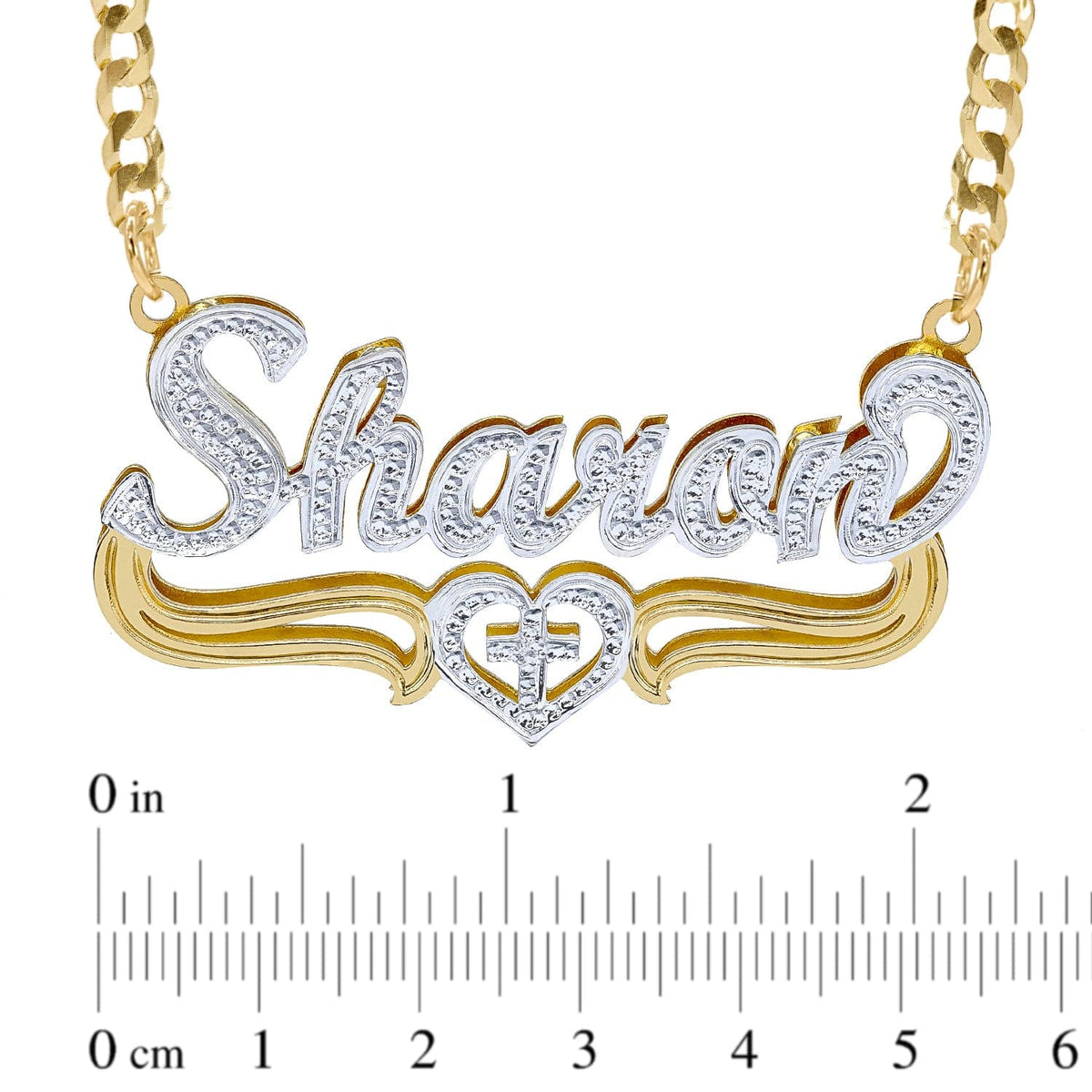 Double-plated Script Name Necklace with Beading/Rhodium