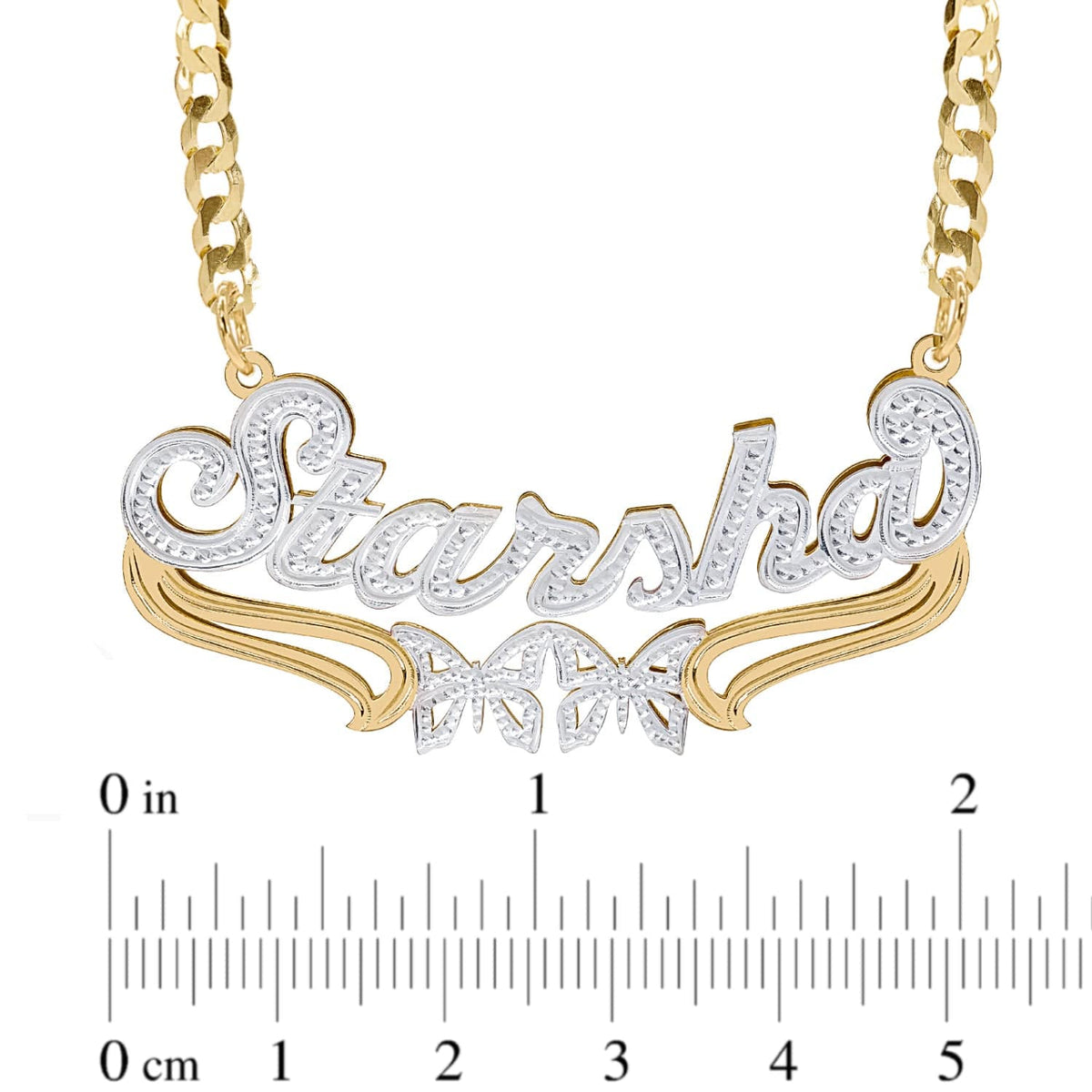 Double-plated Script Name Necklace with Beading/Rhodium