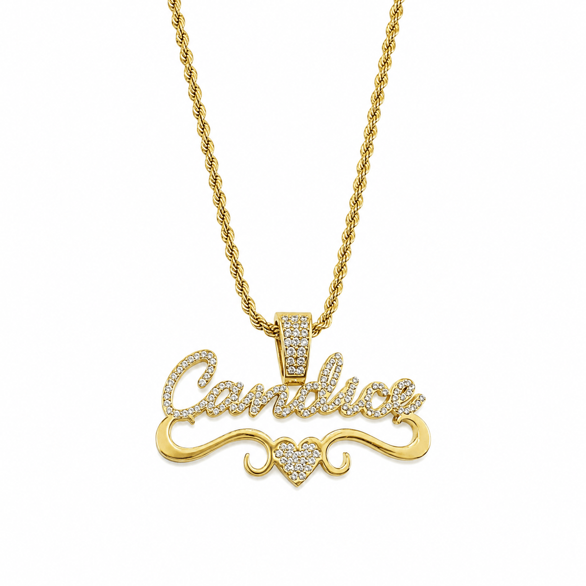 Script Iced out Bale Name Necklace with heart