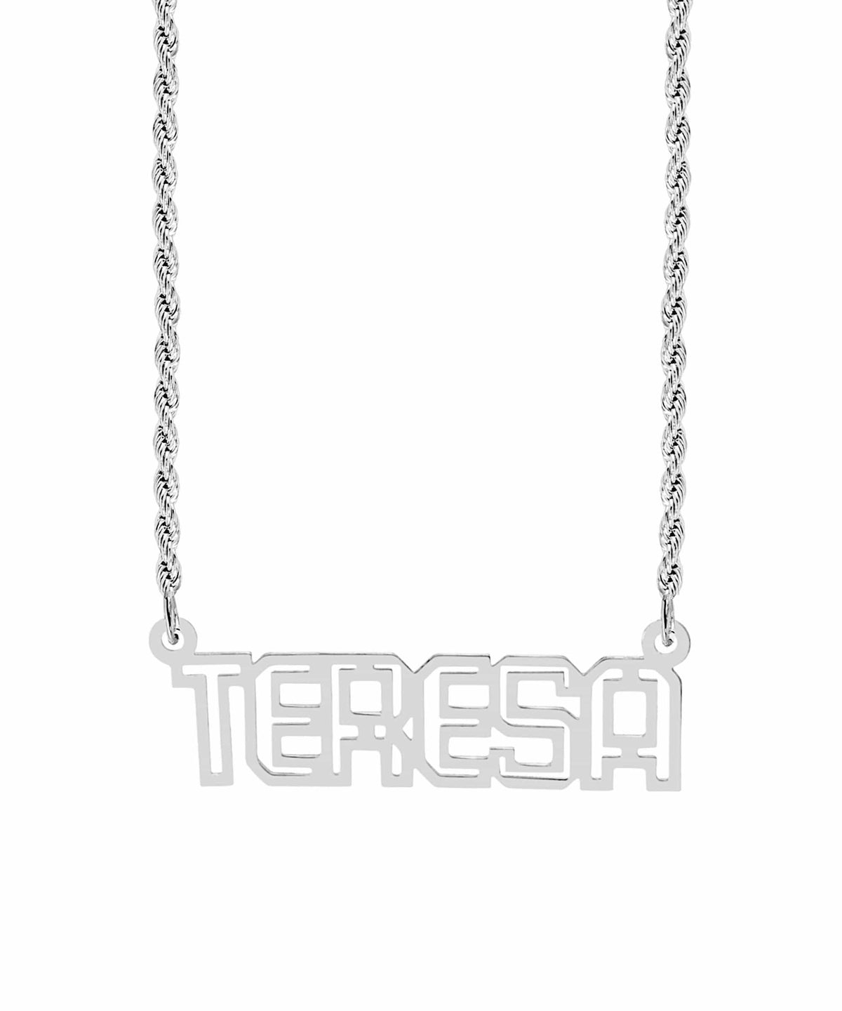 Personalized Outline Block Nameplate Necklace