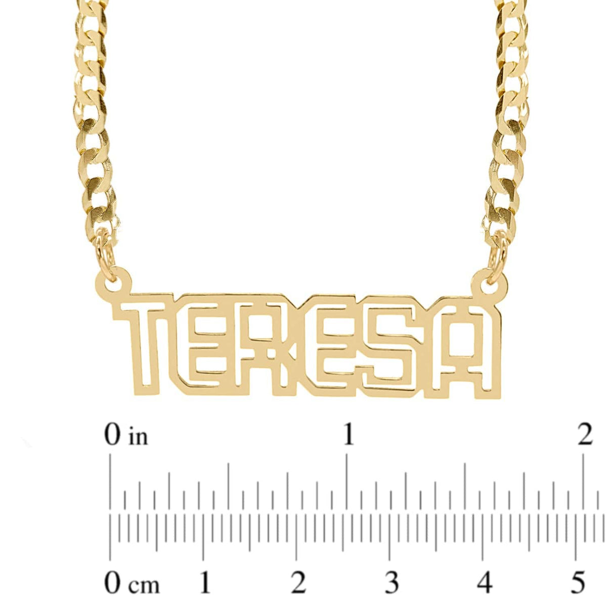 Outlined Single 10mm High Name Necklace with Cable Chain