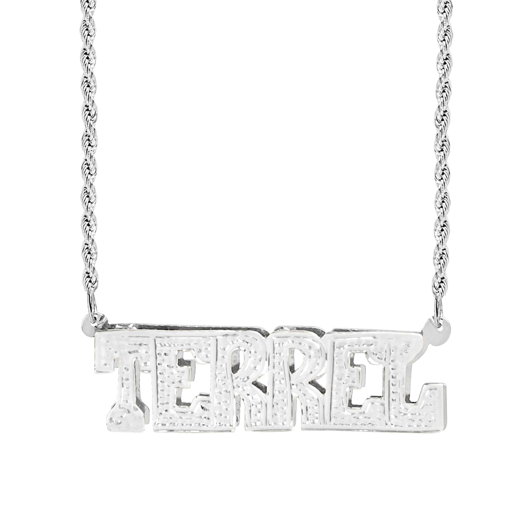 Gold Plated / Cuban Chain Double-Plate Beaded Name Necklace With Cuban Chain