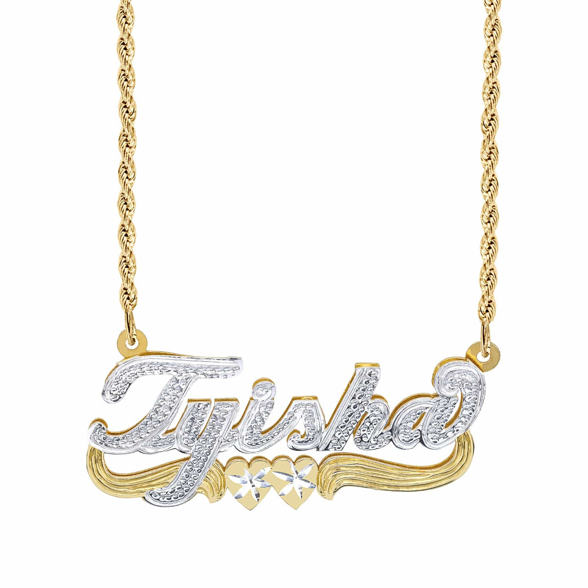 Custom  Double Script Name Plate With Beading &quot;Tyisha&quot;