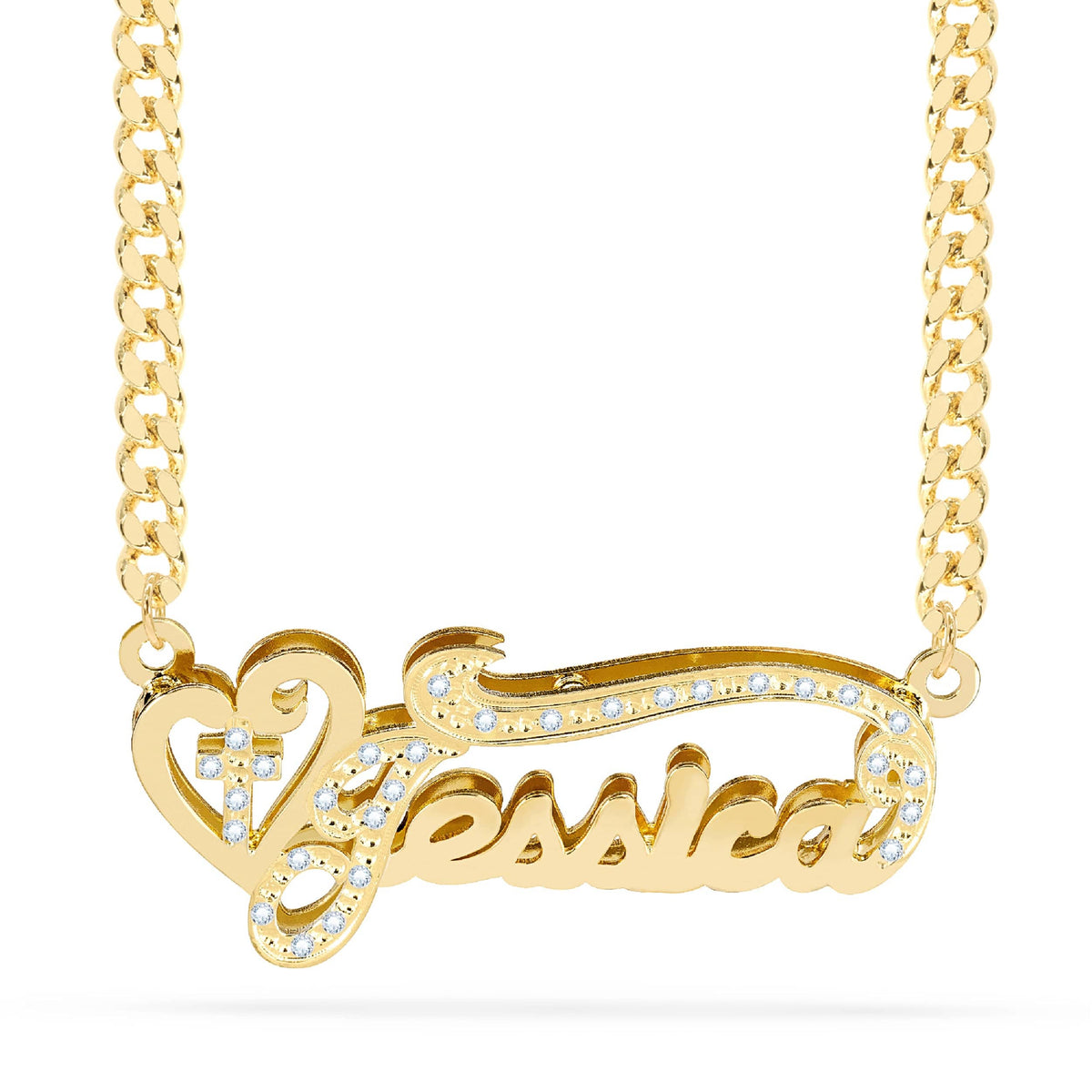 Diamond Double Plated Nameplate Necklace &quot;Jessica&quot;