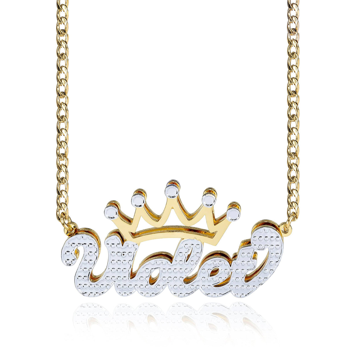 Personalized Crown Double Name Necklace with Beading