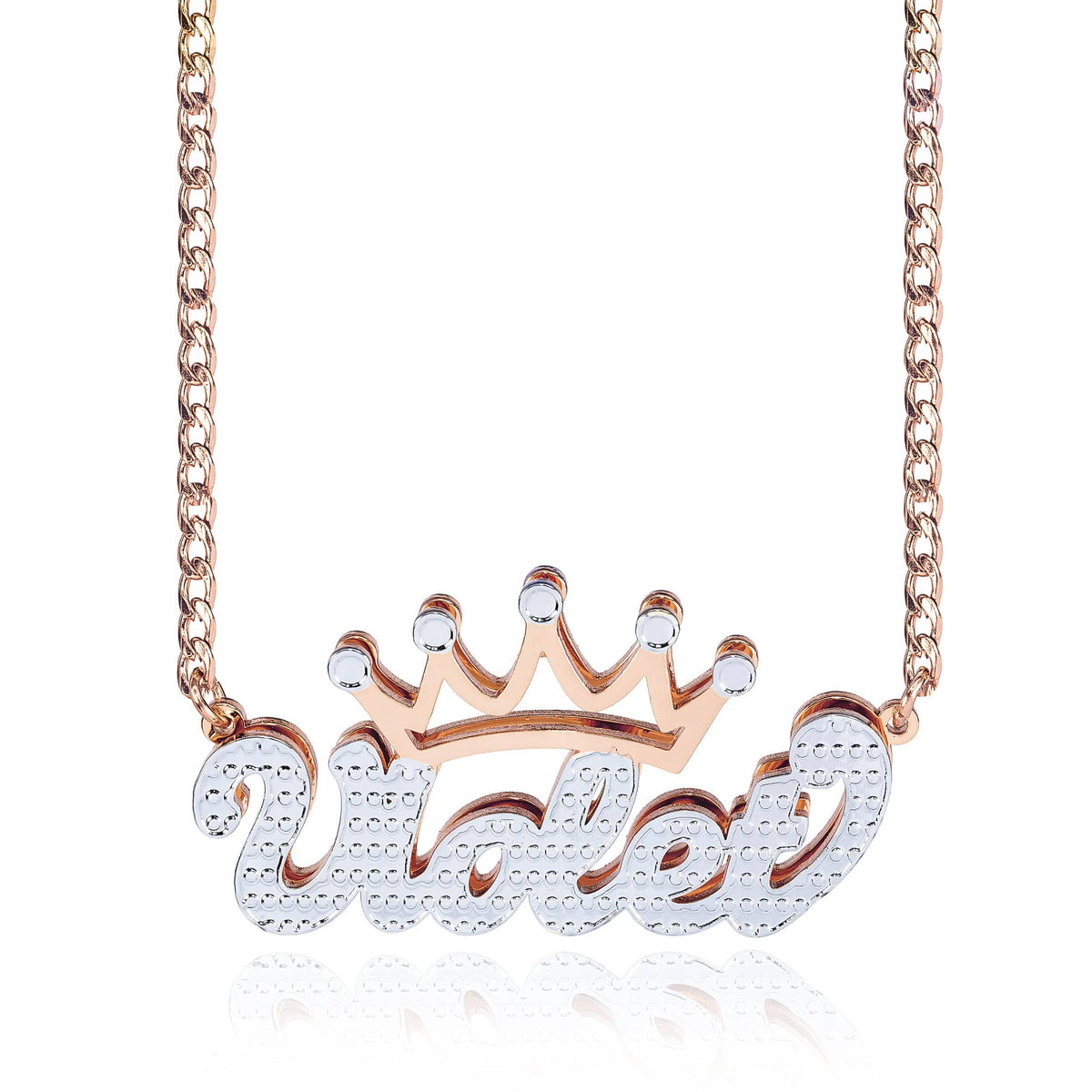 Personalized Crown Double Name Necklace with Beading