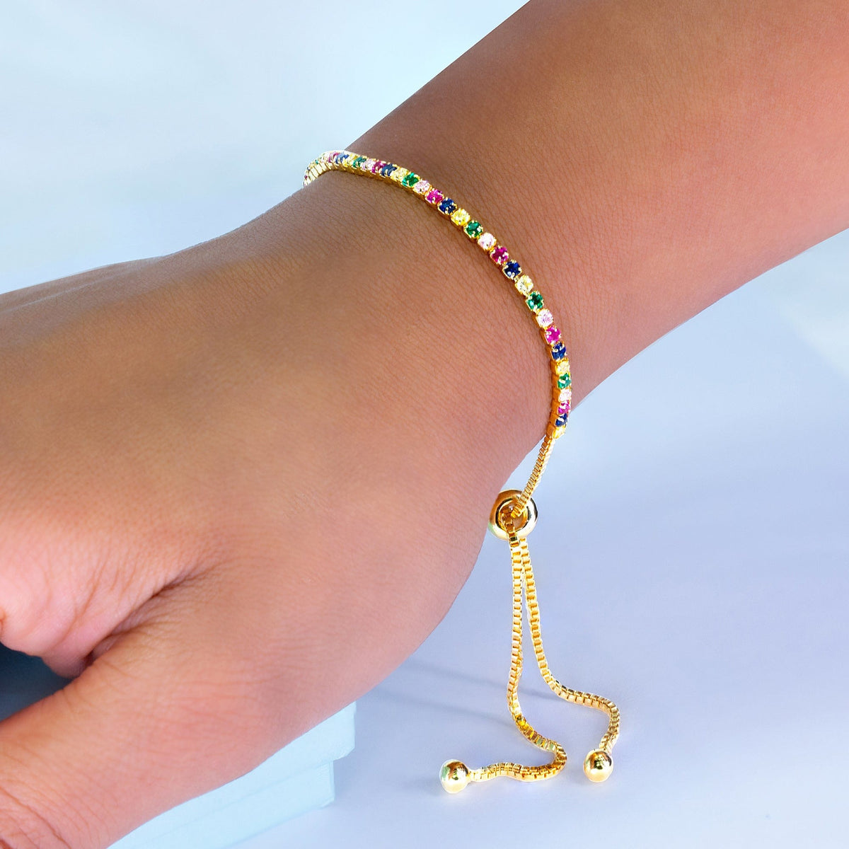 Adjustable Bracelet with Rainbow Cubic Zirconia