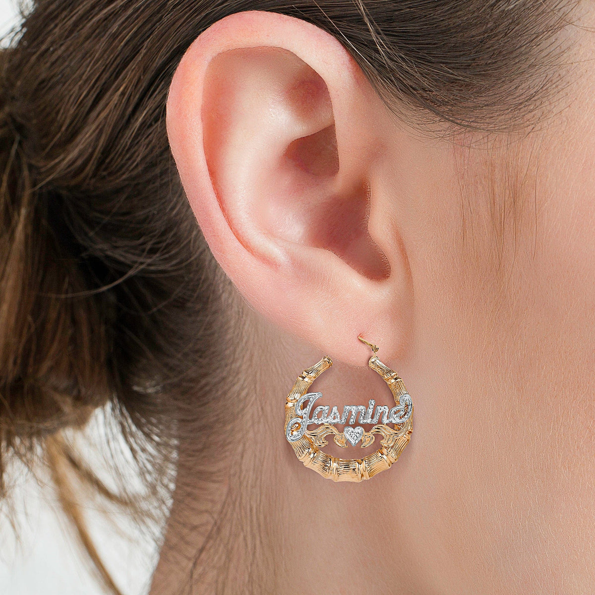 Copy of Script Name Earrings with Beading/Rhodium