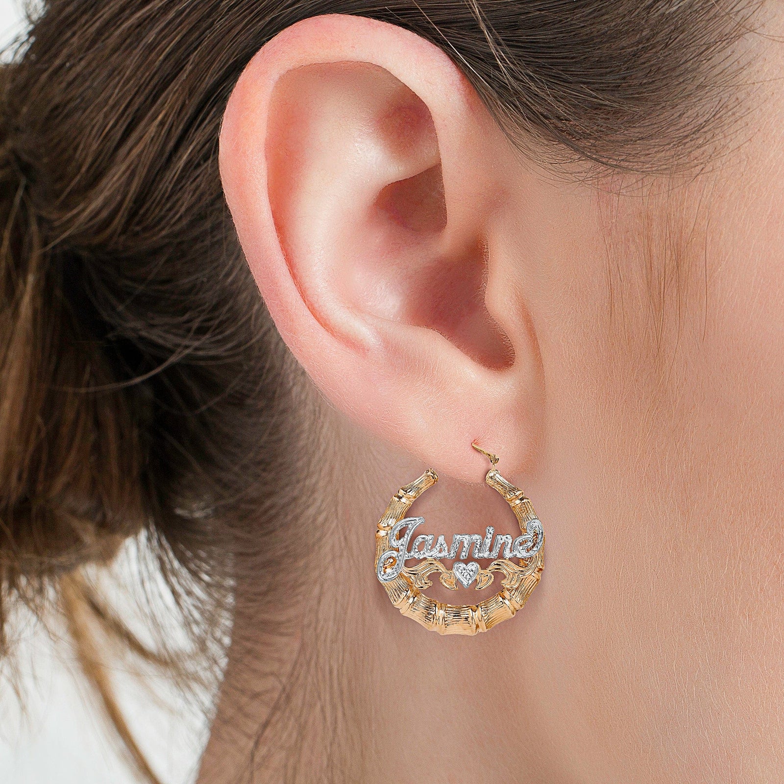 Copy of Script Name Earrings with Beading/Rhodium
