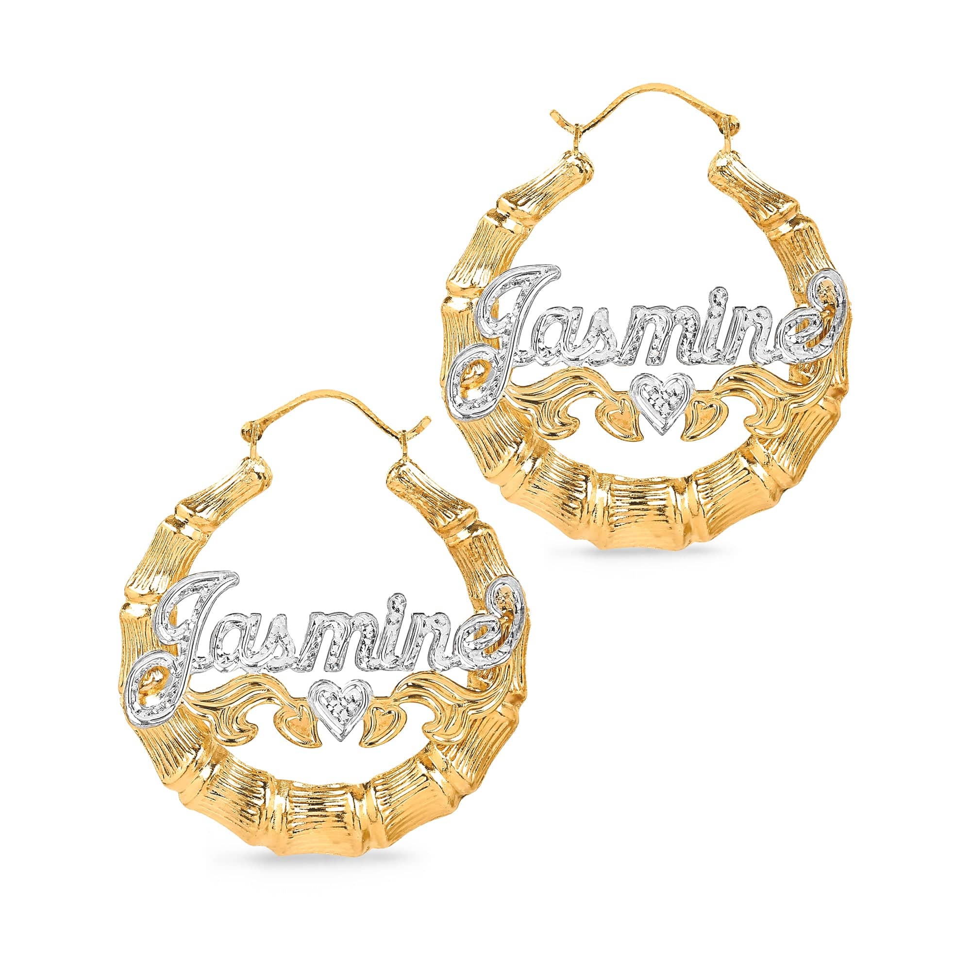 Gold Plated Copy of Script Name Earrings with Beading/Rhodium