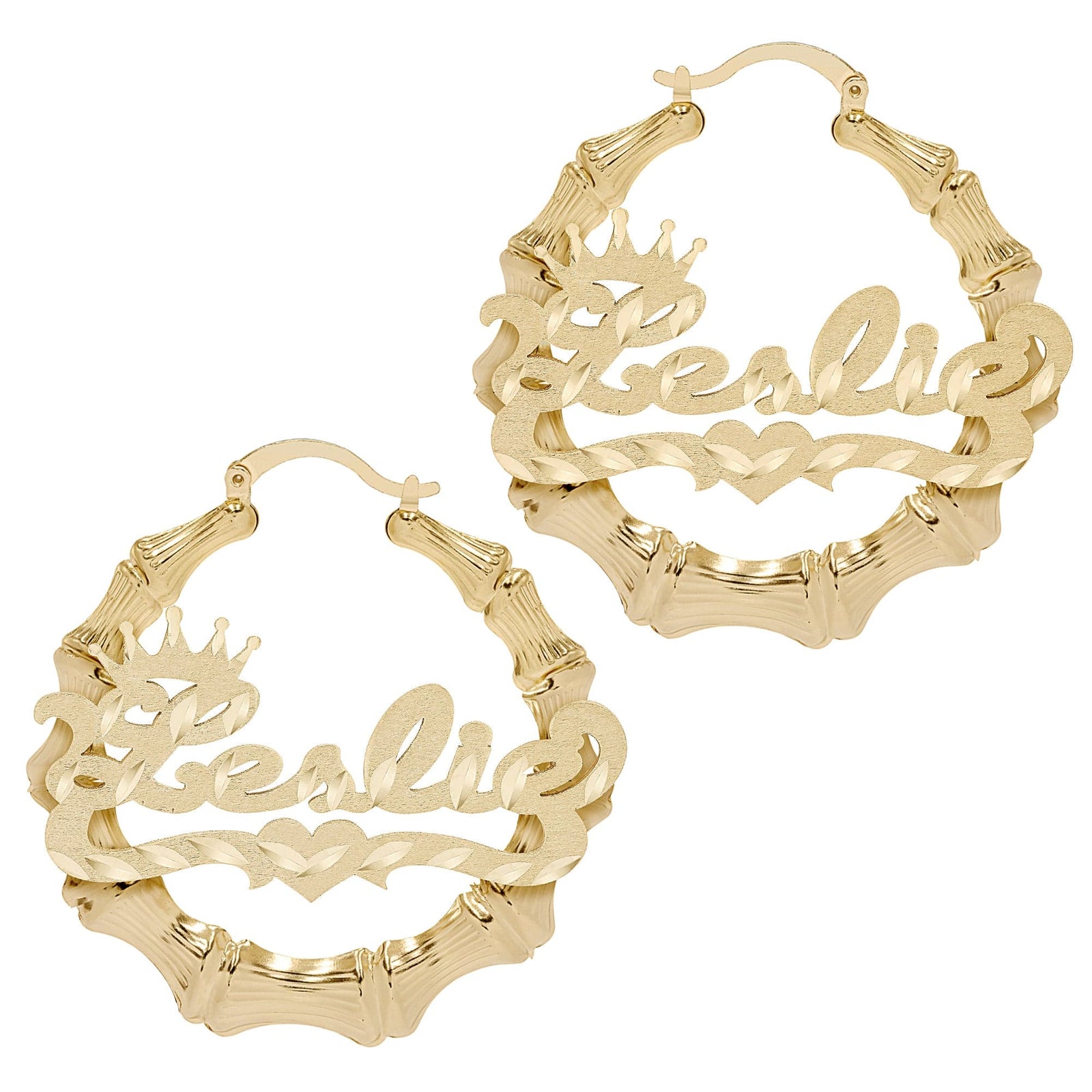 Gold Plated Crown Name Bamboo Earrings