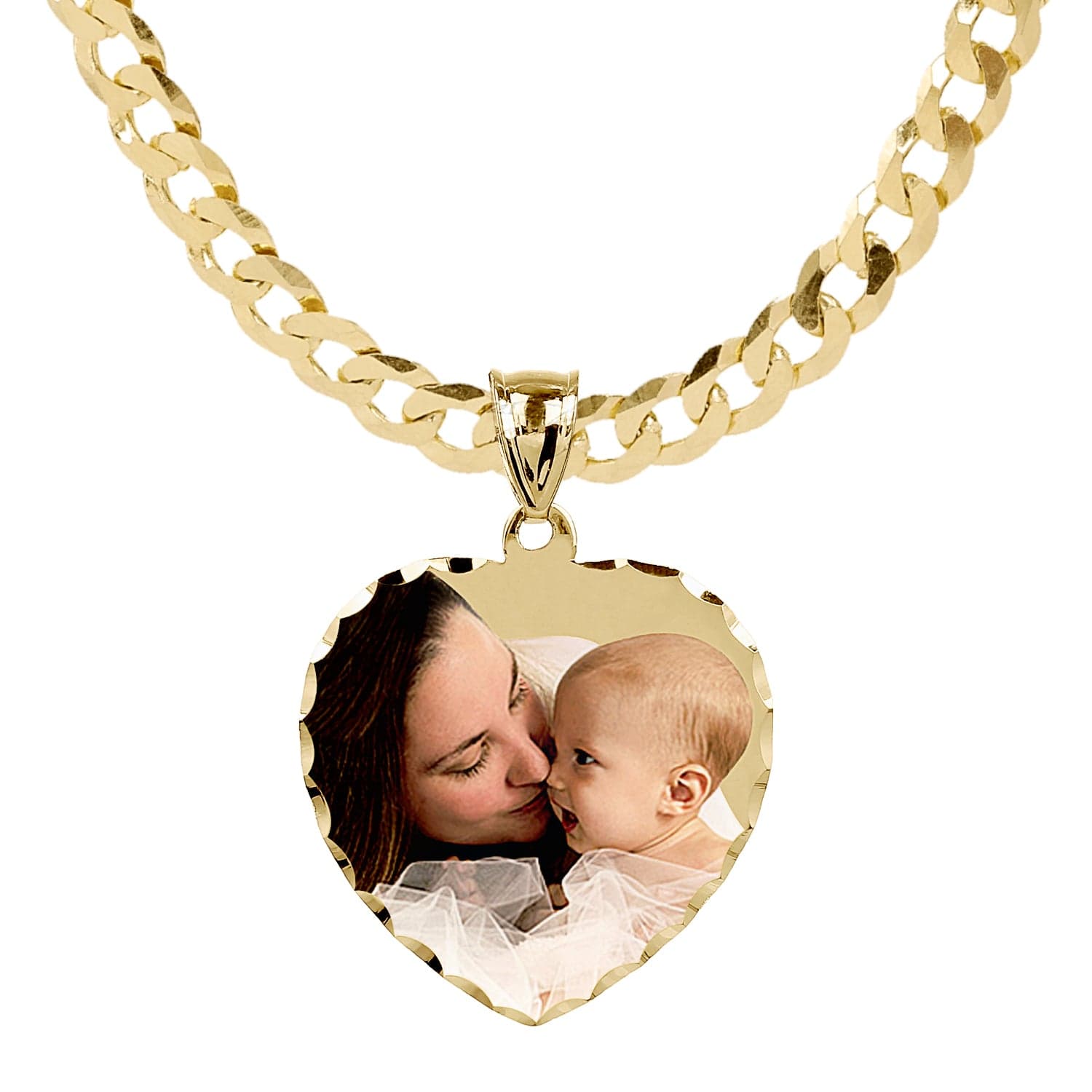 Gold Plated / Cuban Chain Copy of Oval Portrait Pendant with Diamond Cut Edges
