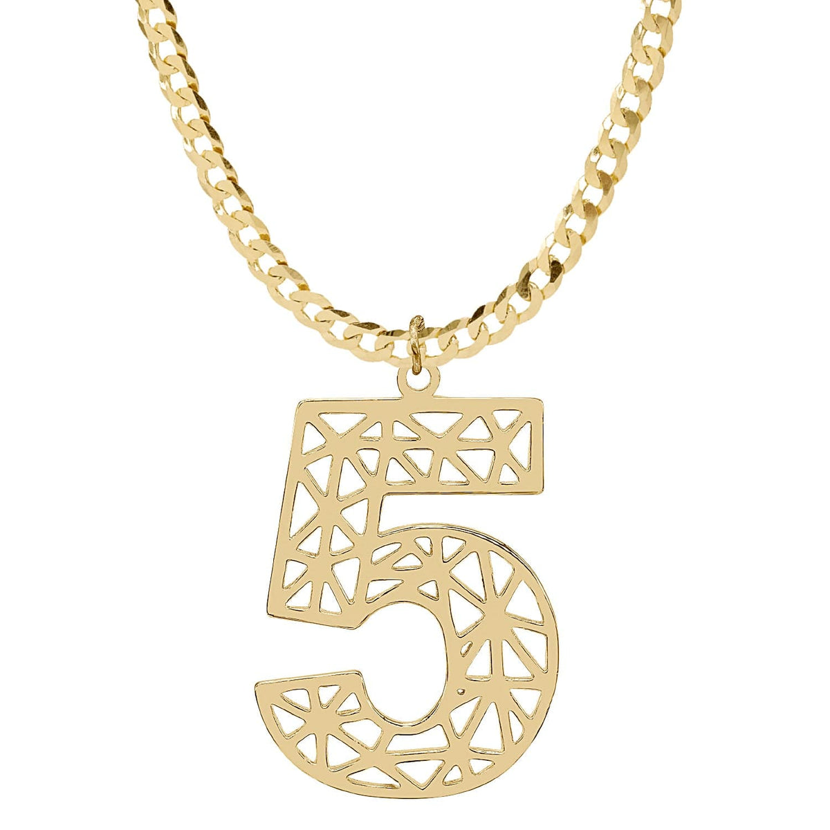 Gold Plated / Cuban Chain Cutout Block Number Necklace