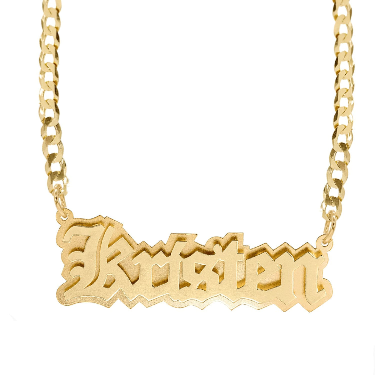 Gold Plated / Cuban Chain High Polish Double-Plated Old English Name Necklace