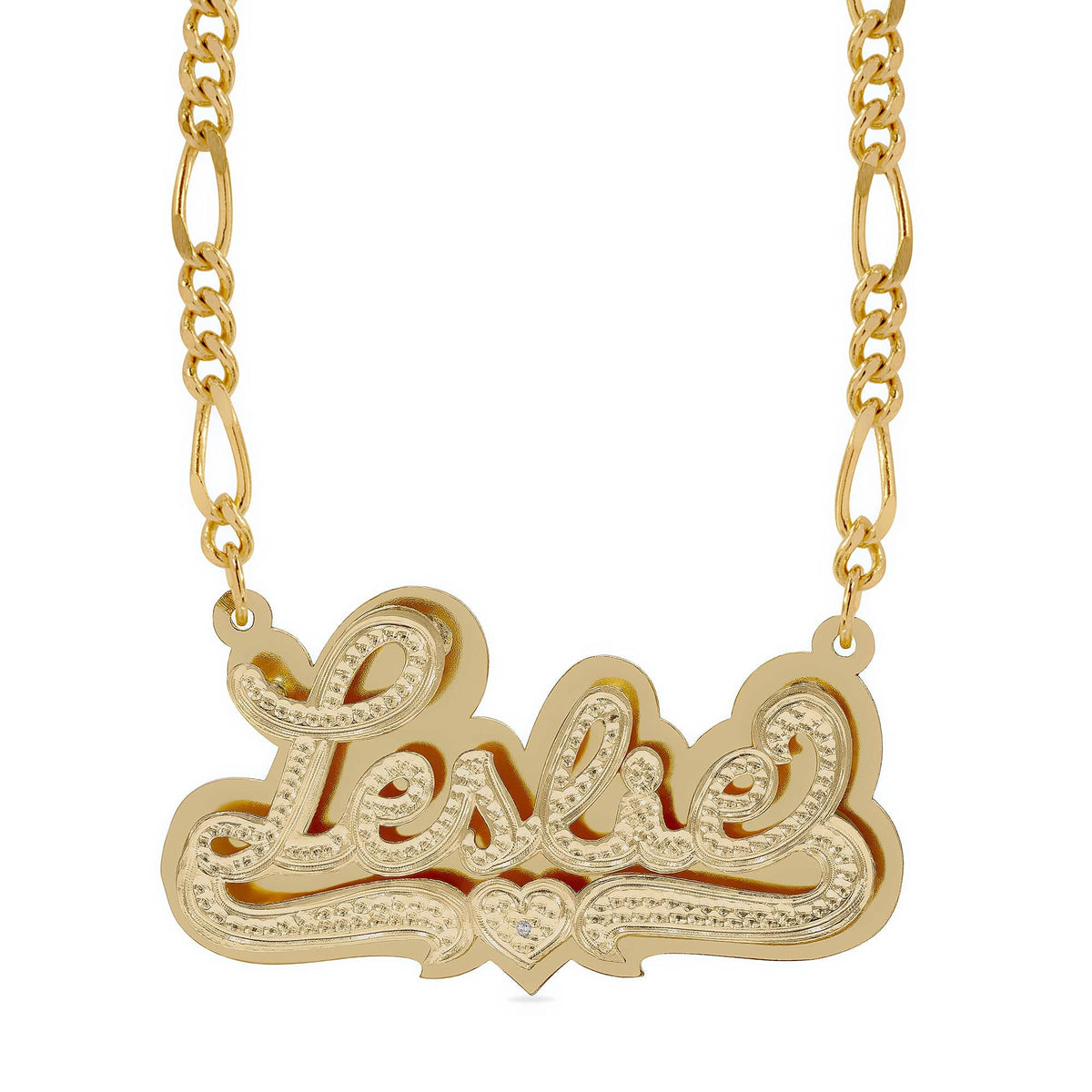 Gold Plated / Figaro Chain Copy of Double Plated Name Necklace &quot;Amber&quot; with Cuban chain