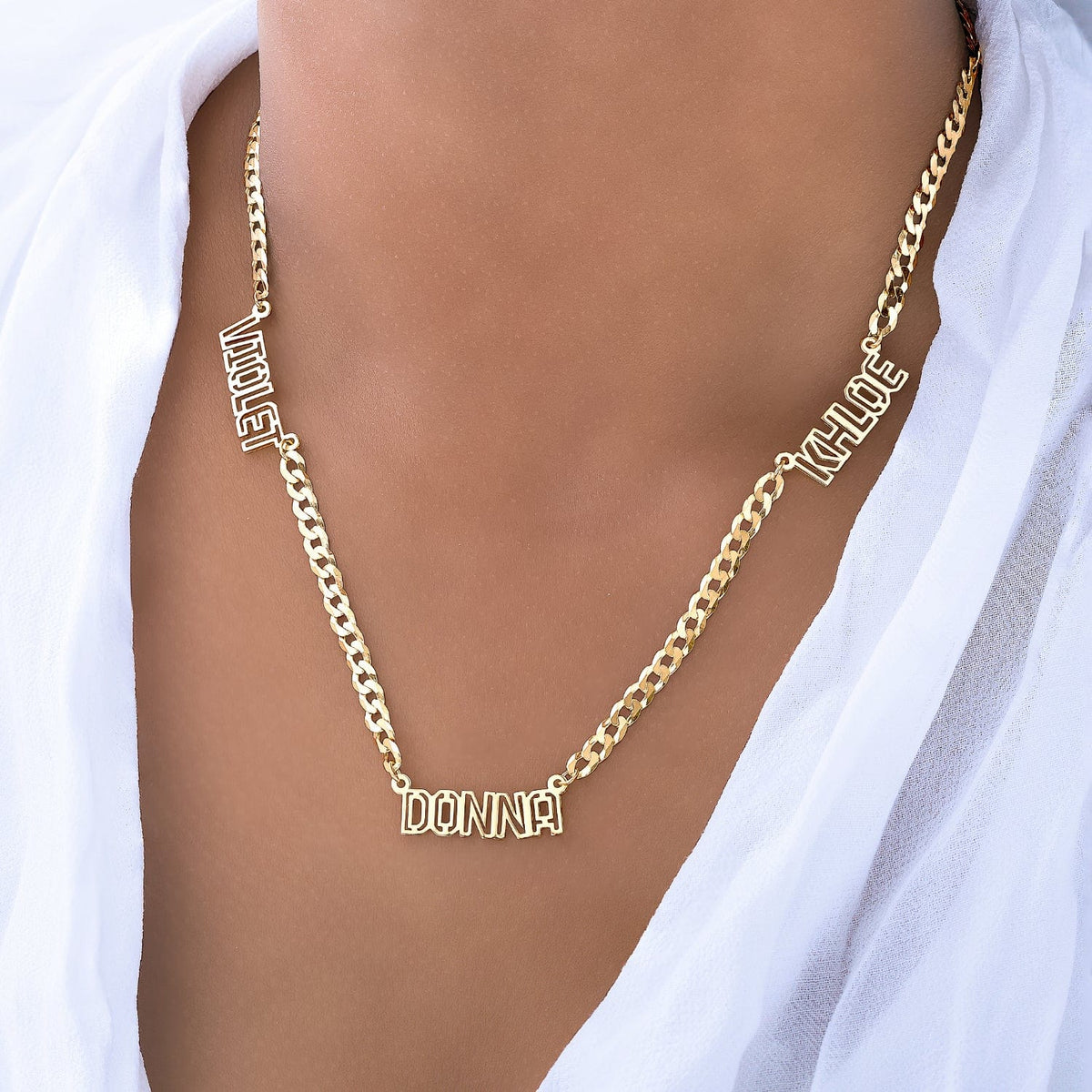 Outlined Three-Name Name Necklace - MonogramHub.com