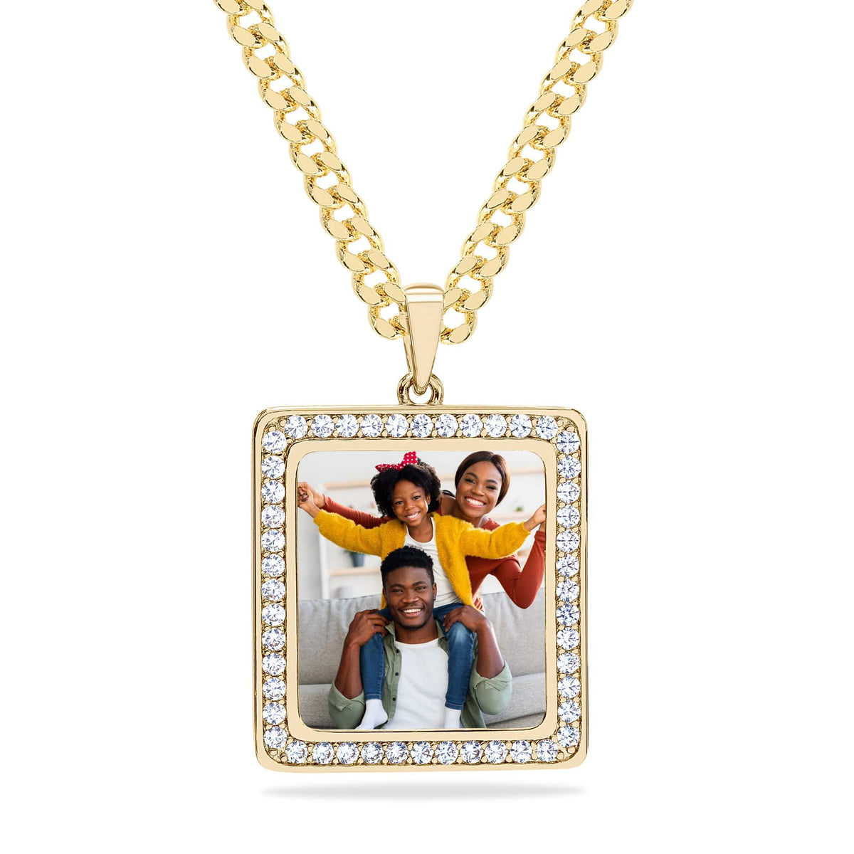 Iced Out Square Photo Pendant