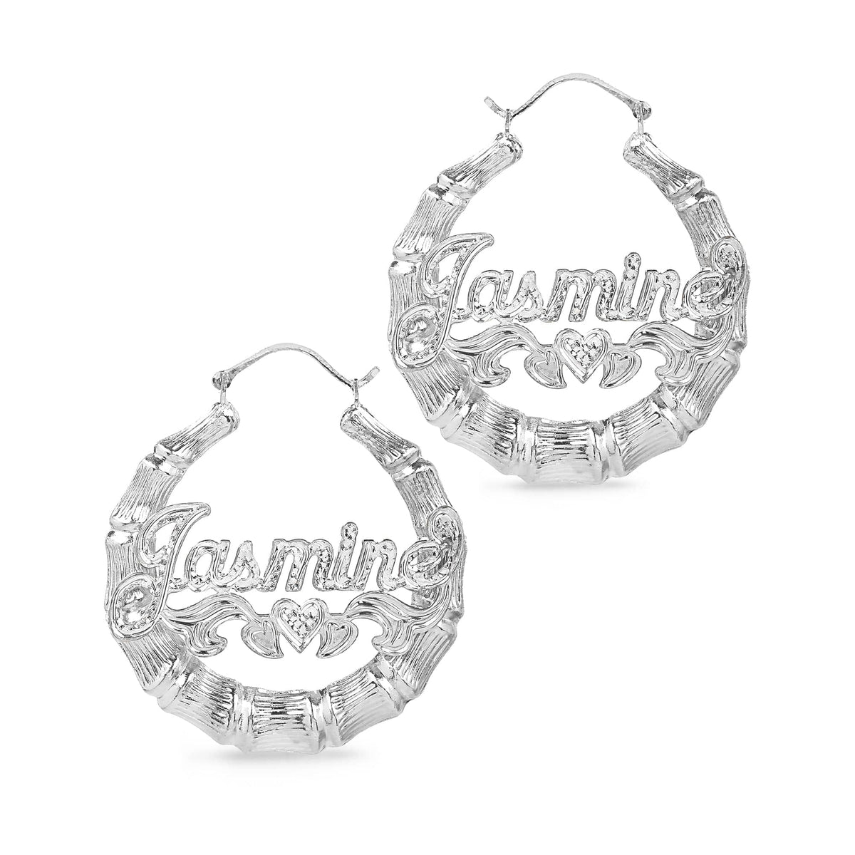 Silver Plated Copy of Script Name Earrings with Beading/Rhodium