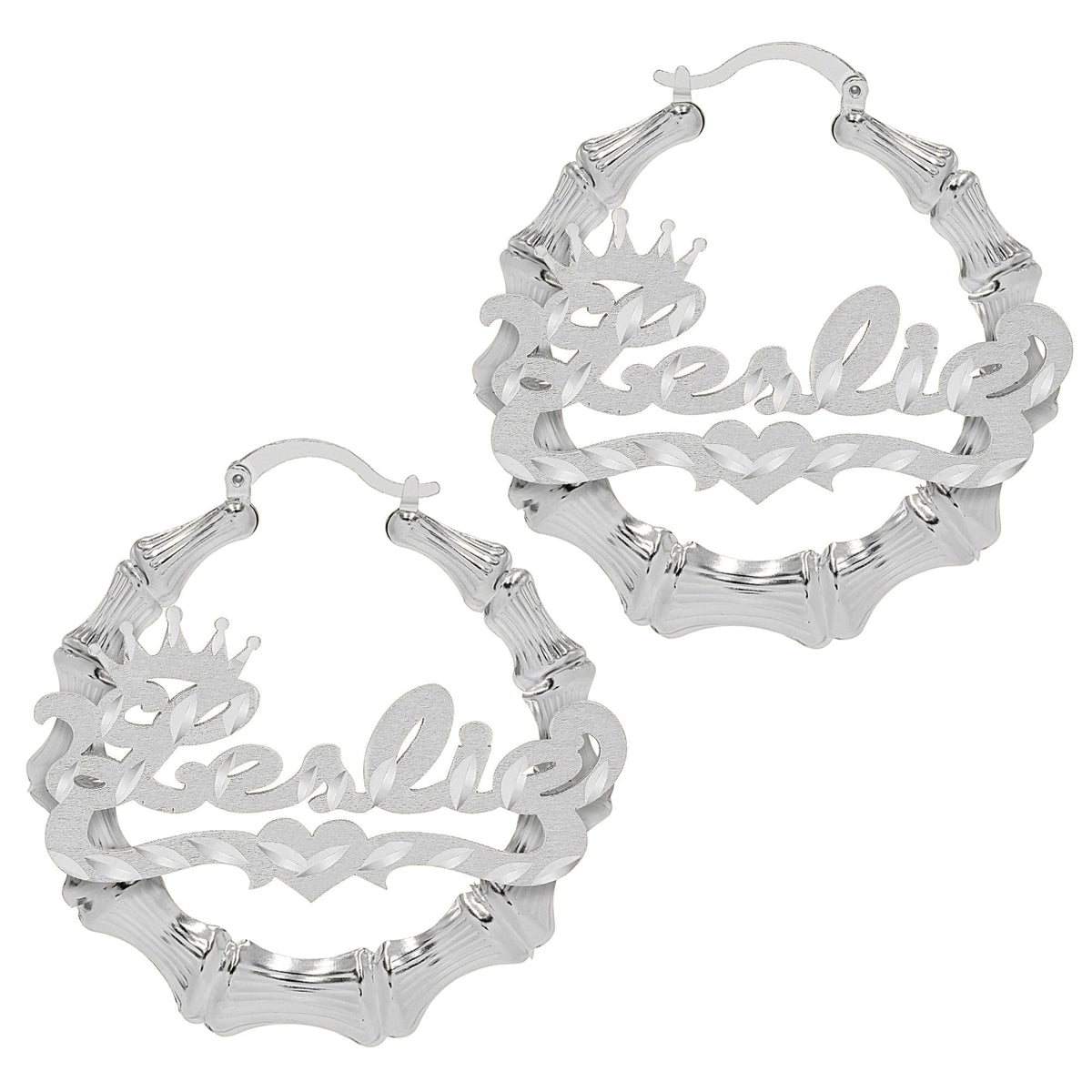 Silver Plated Crown Name Bamboo Earrings